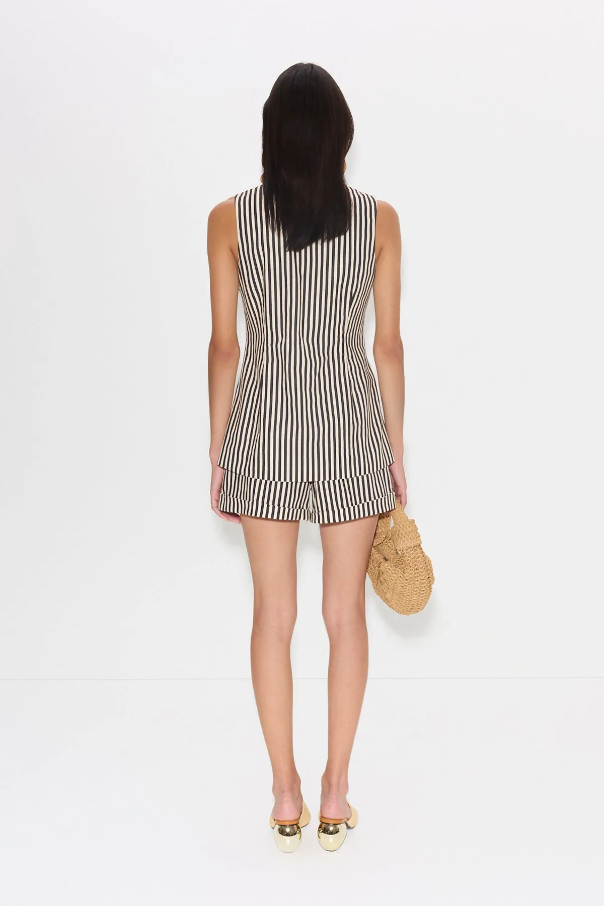 Del Mar Linen Vest in Black/Macadamia Micro Stripes sold by Simon Miller product image thumbnail 4