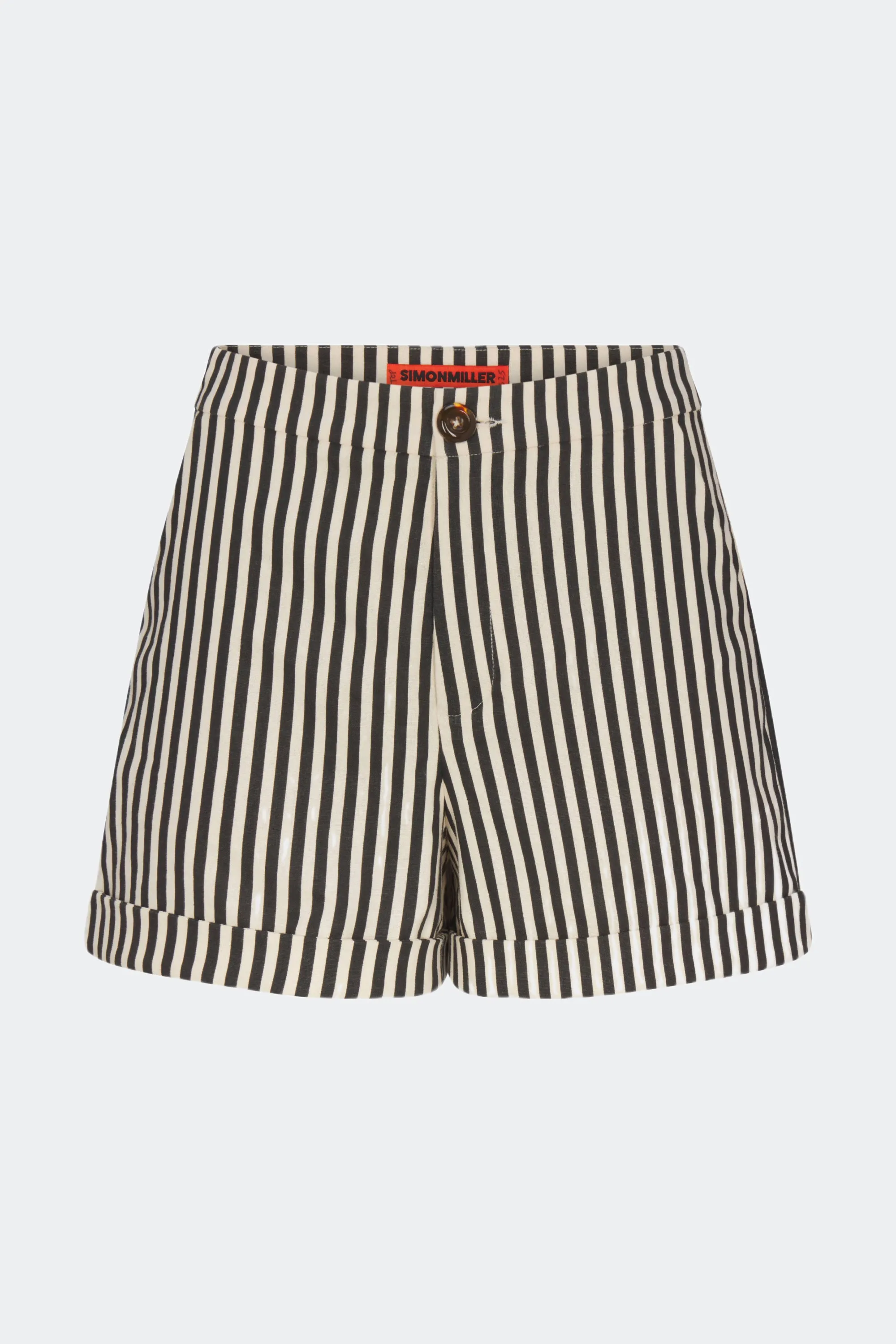 Como Linen Shorts in Black/Macadamia Micro Stripes sold by Simon Miller
