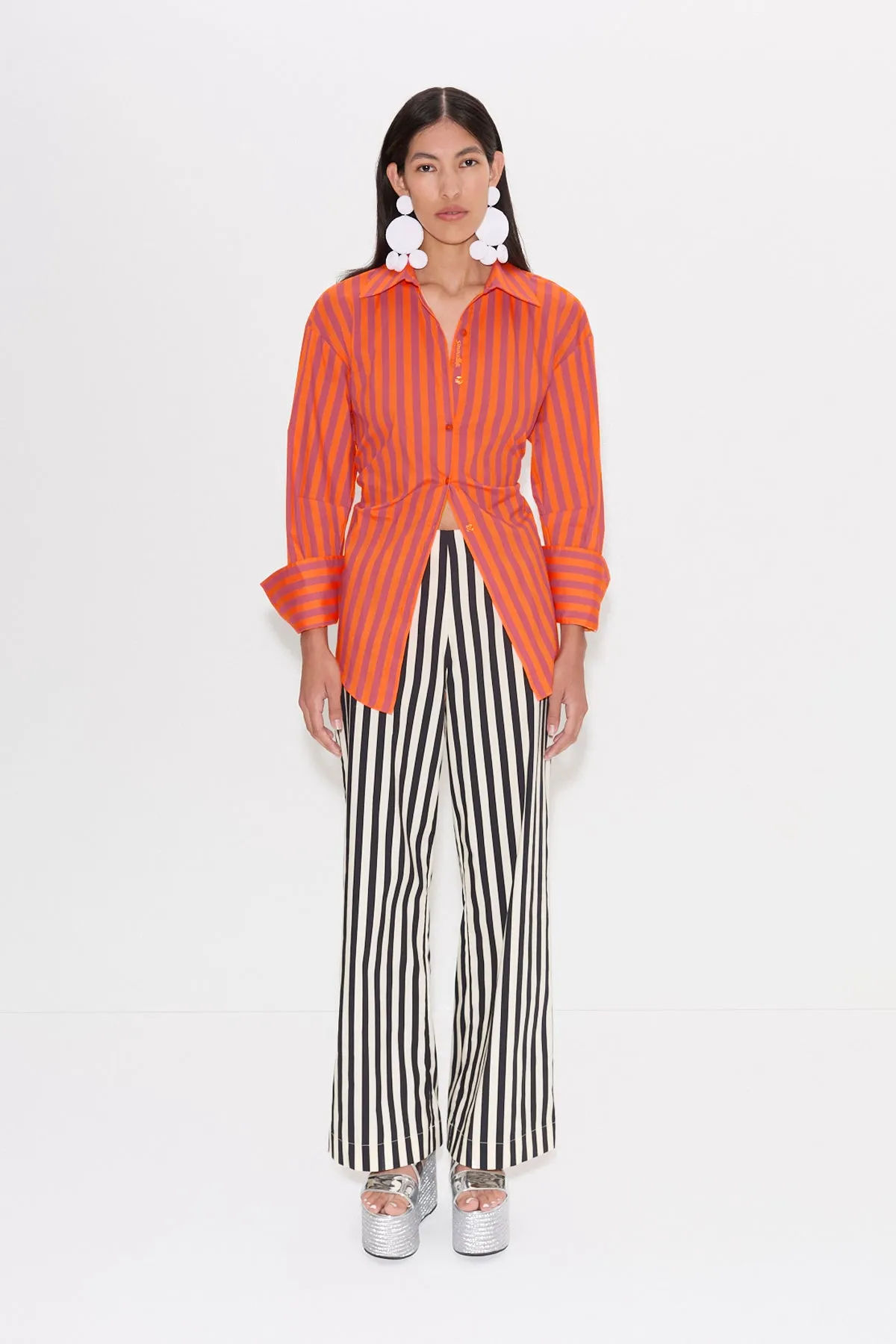 Loch Striped Poplin Button Up in Hibiscus/Tangerine Stripe sold by Simon Miller product image thumbnail 4