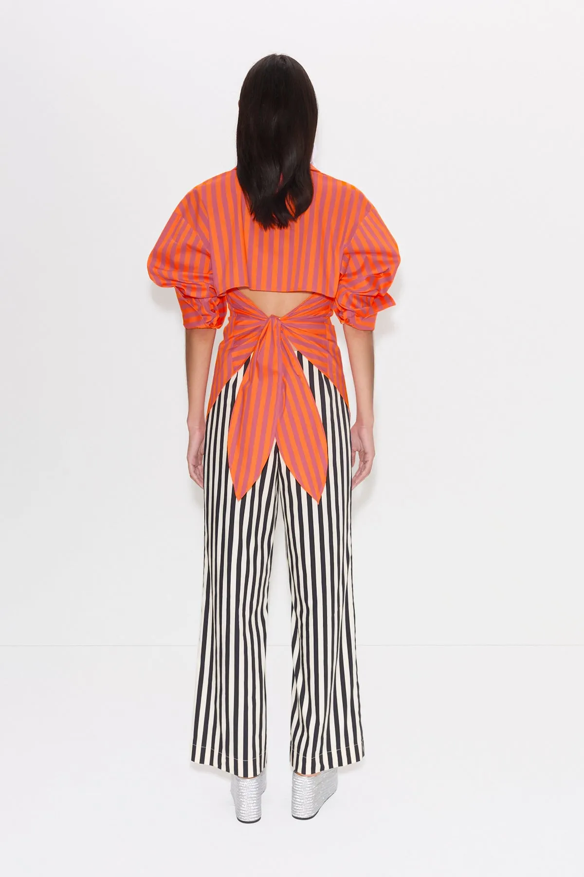 Loch Striped Poplin Button Up in Hibiscus/Tangerine Stripe sold by Simon Miller product image thumbnail 2