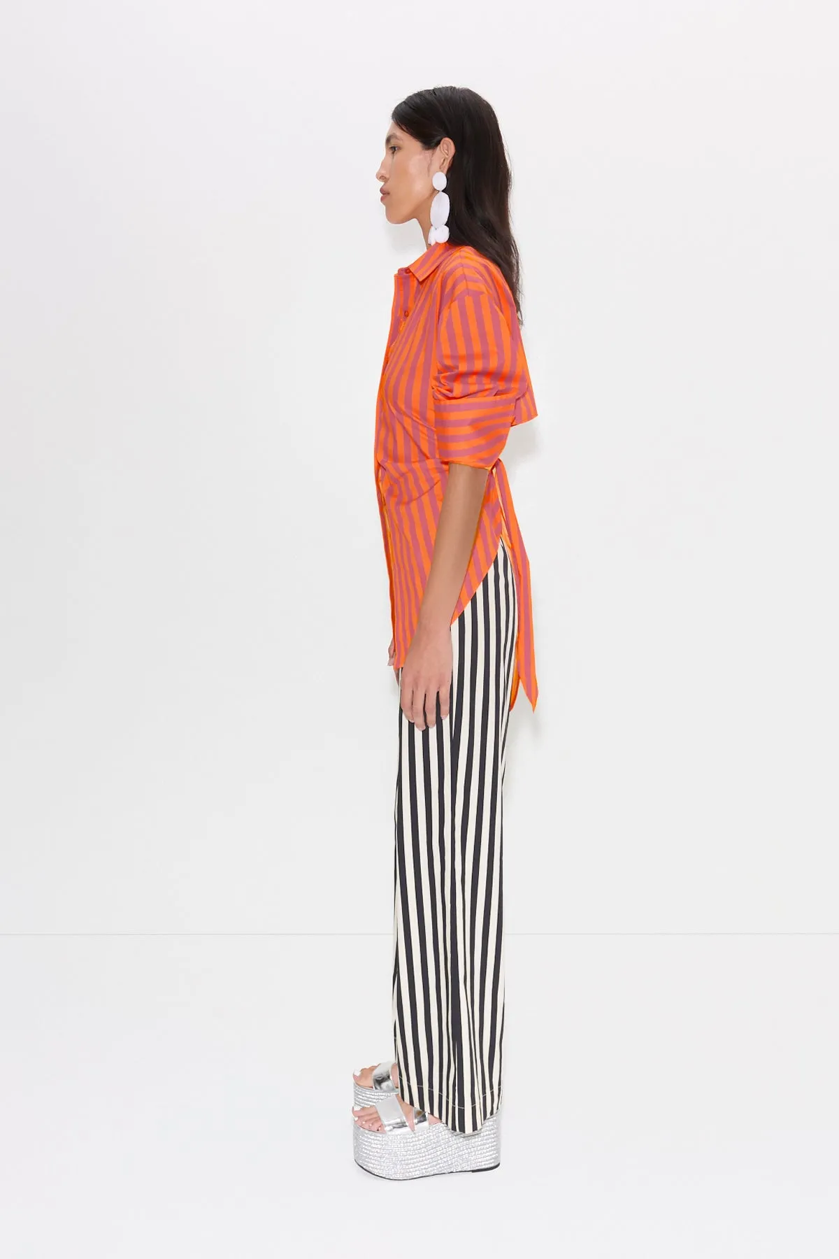 Loch Striped Poplin Button Up in Hibiscus/Tangerine Stripe sold by Simon Miller product image thumbnail 3