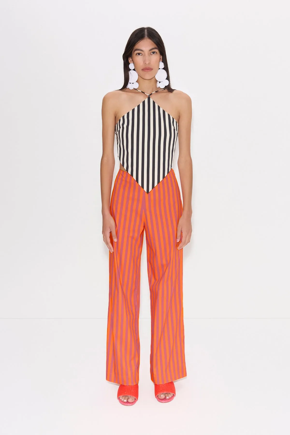 Pia Poplin Pant in Hibiscus/Tangerine Stripe sold by Simon Miller product image thumbnail 2