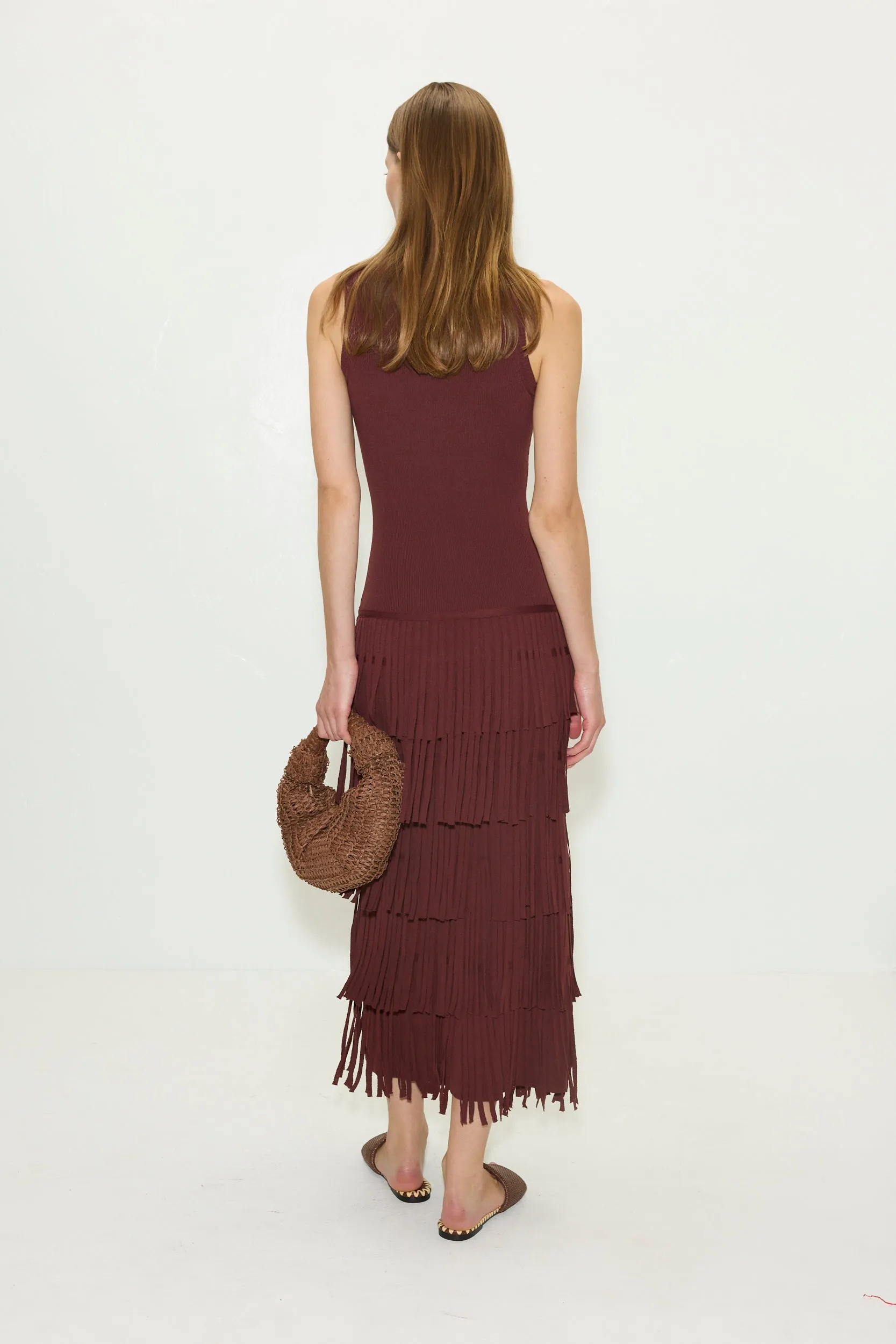 Za Za Sleeveless Knit Fringe Dress in Choco Brown sold by Simon Miller product image thumbnail 5