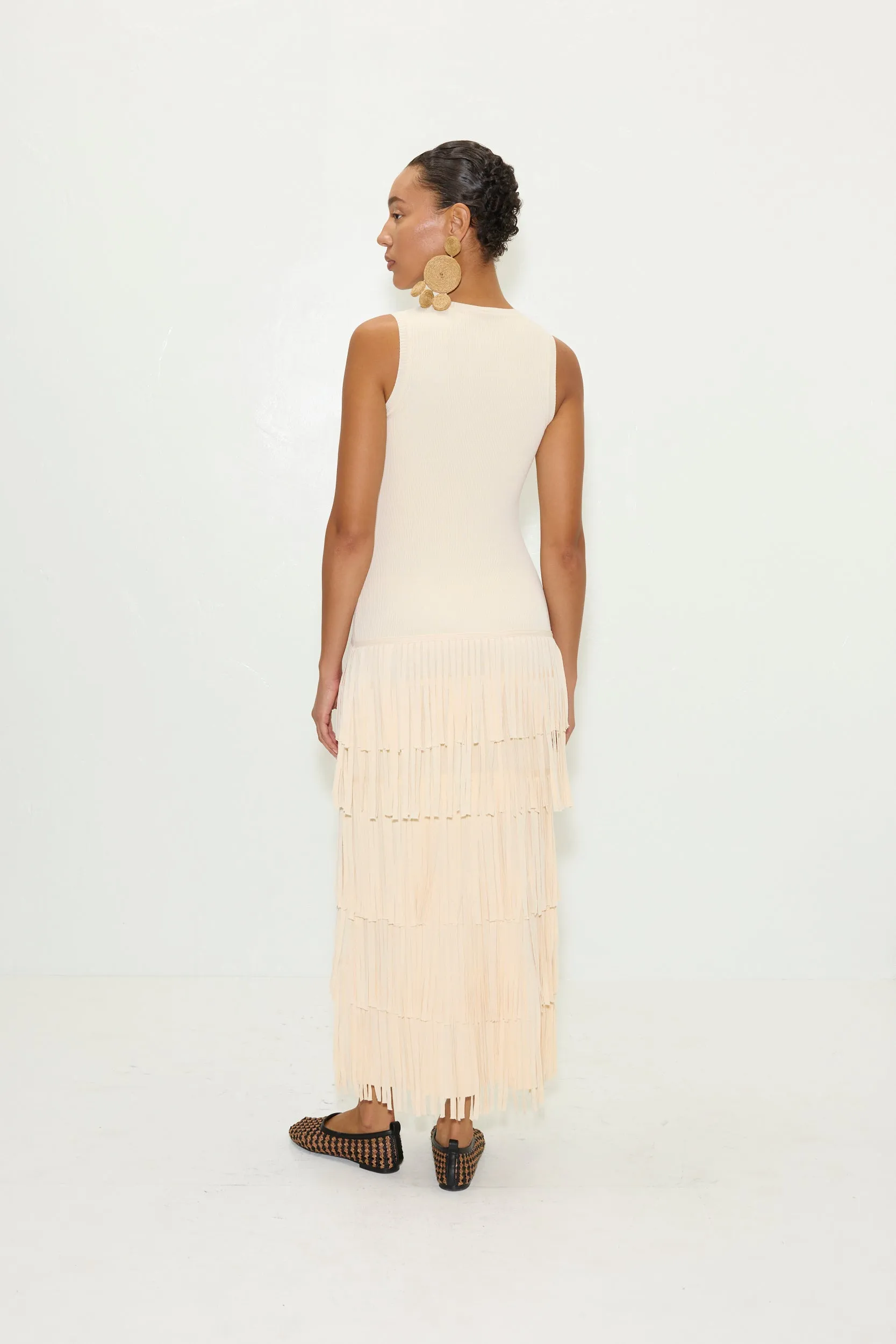 Za Za Sleeveless Knit Fringe Dress in Ivory sold by Simon Miller product image thumbnail 4