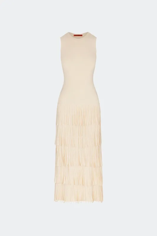 Za Za Sleeveless Knit Fringe Dress in Ivory made by Simon Miller