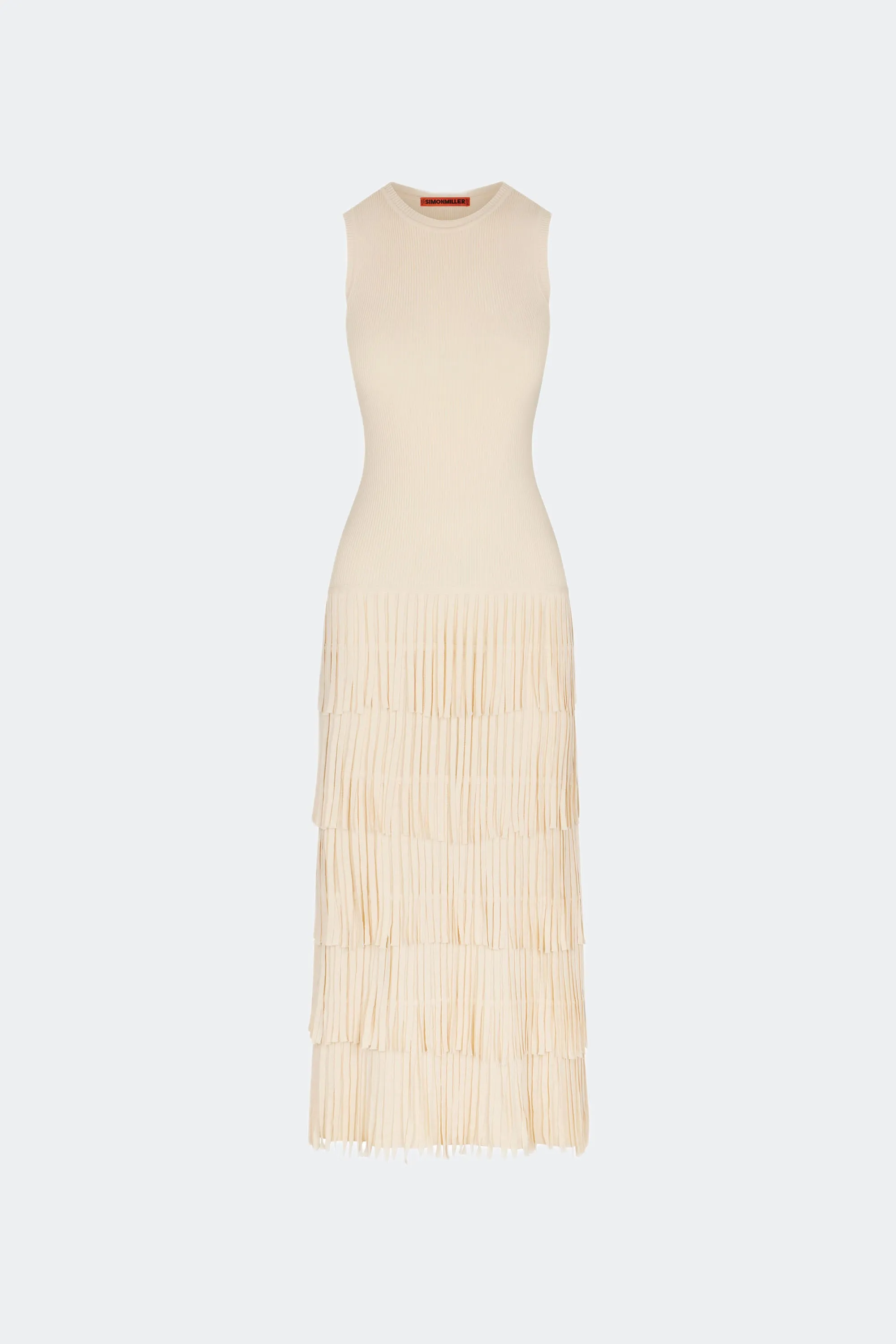 Za Za Sleeveless Knit Fringe Dress in Ivory sold by Simon Miller