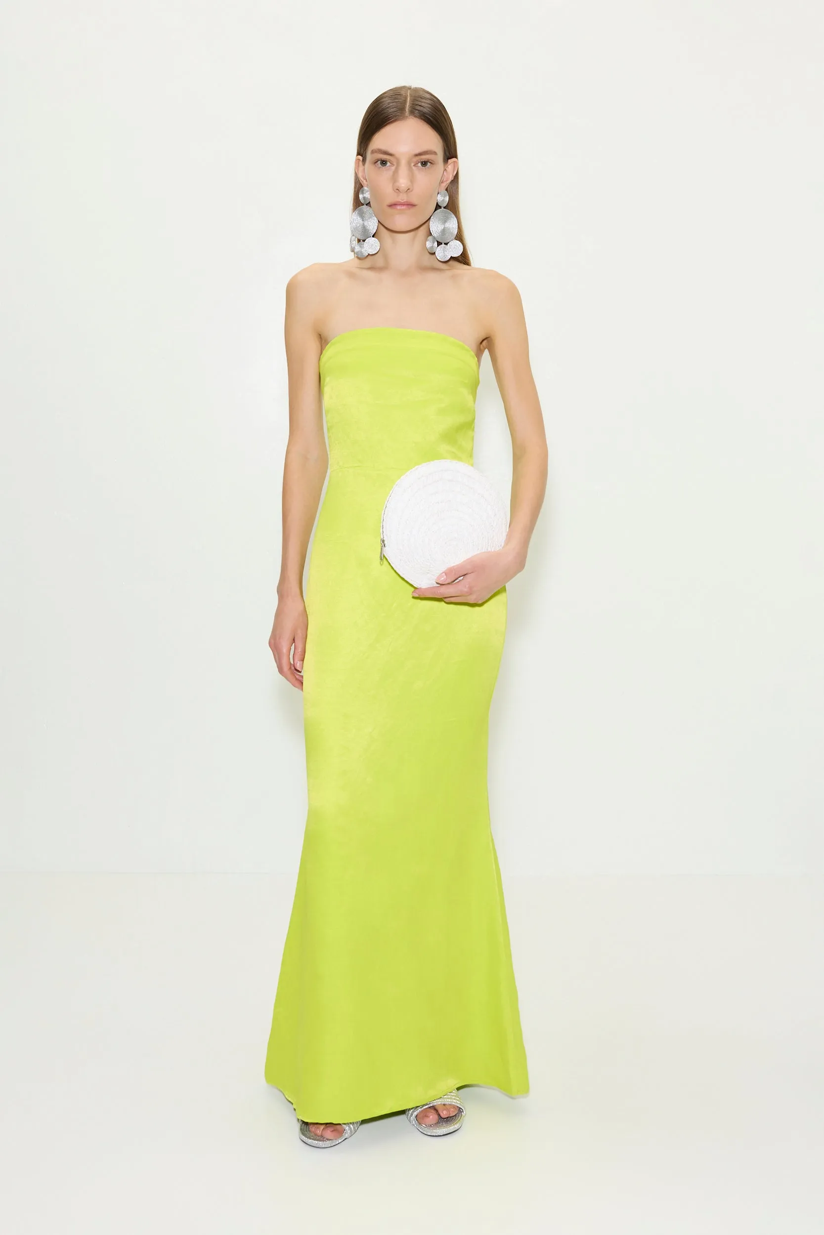 Sculpty Strapless Satin Dress in Lime sold by Simon Miller product image thumbnail 3