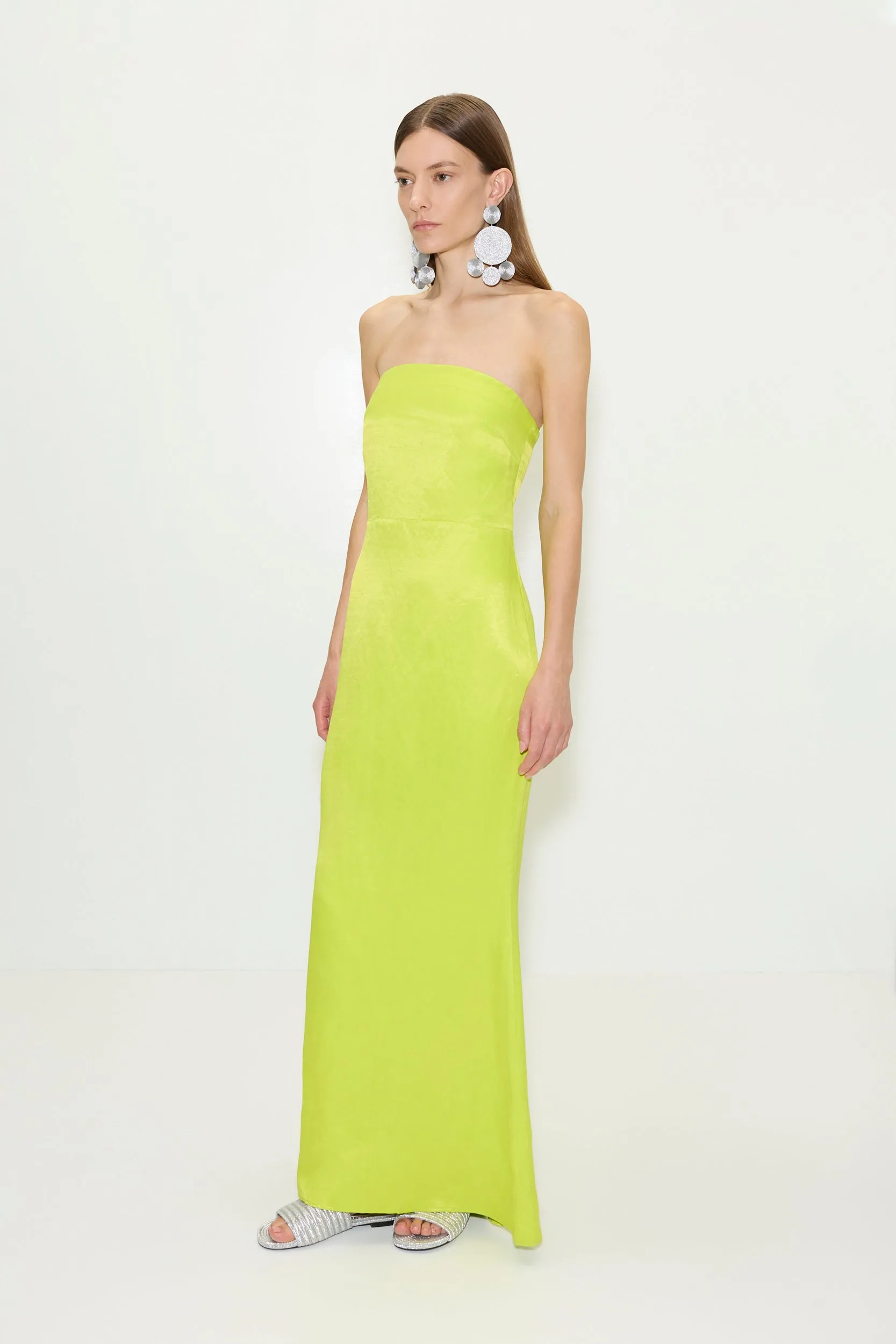 Sculpty Strapless Satin Dress in Lime sold by Simon Miller product image thumbnail 4