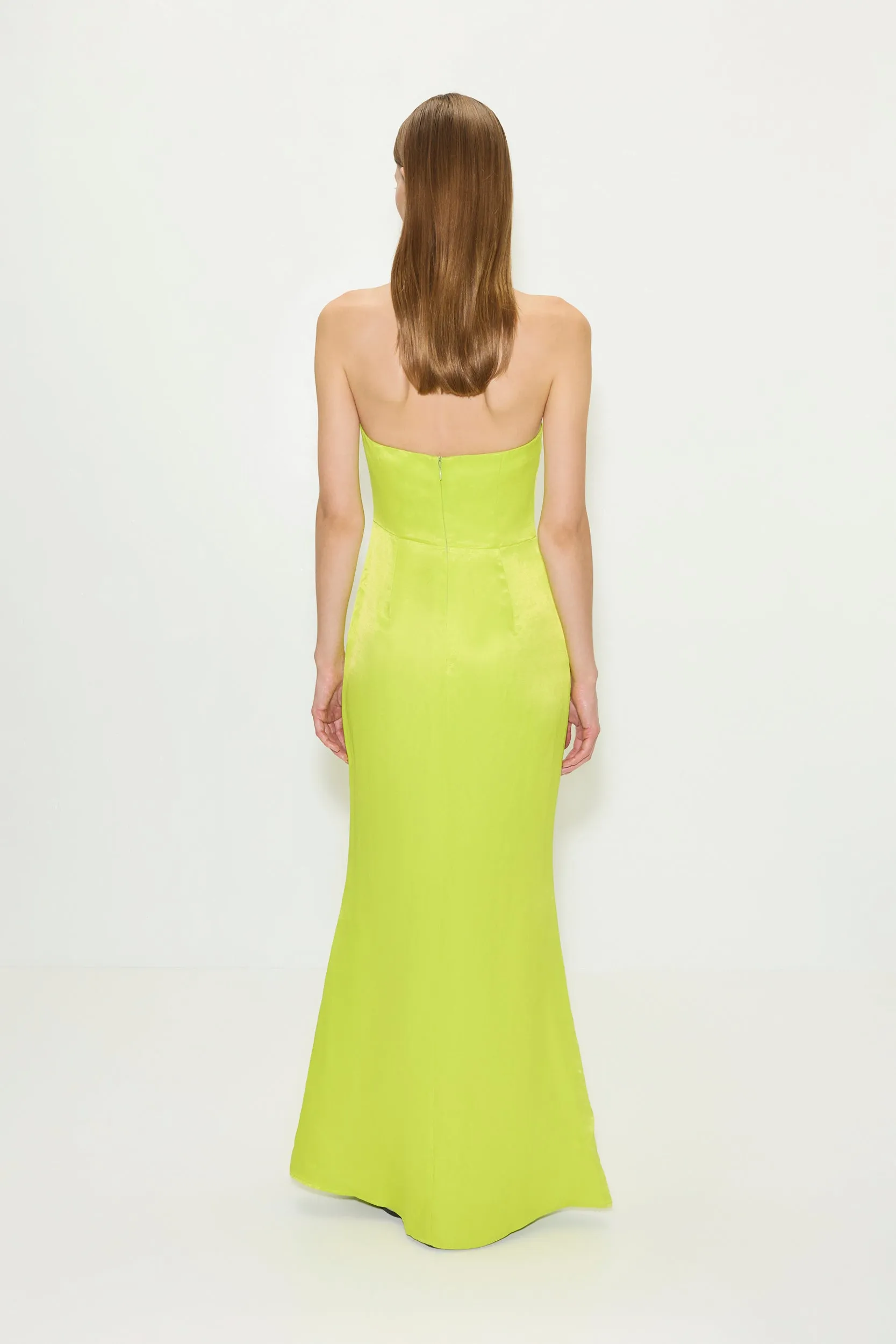 Sculpty Strapless Satin Dress in Lime sold by Simon Miller product image thumbnail 5
