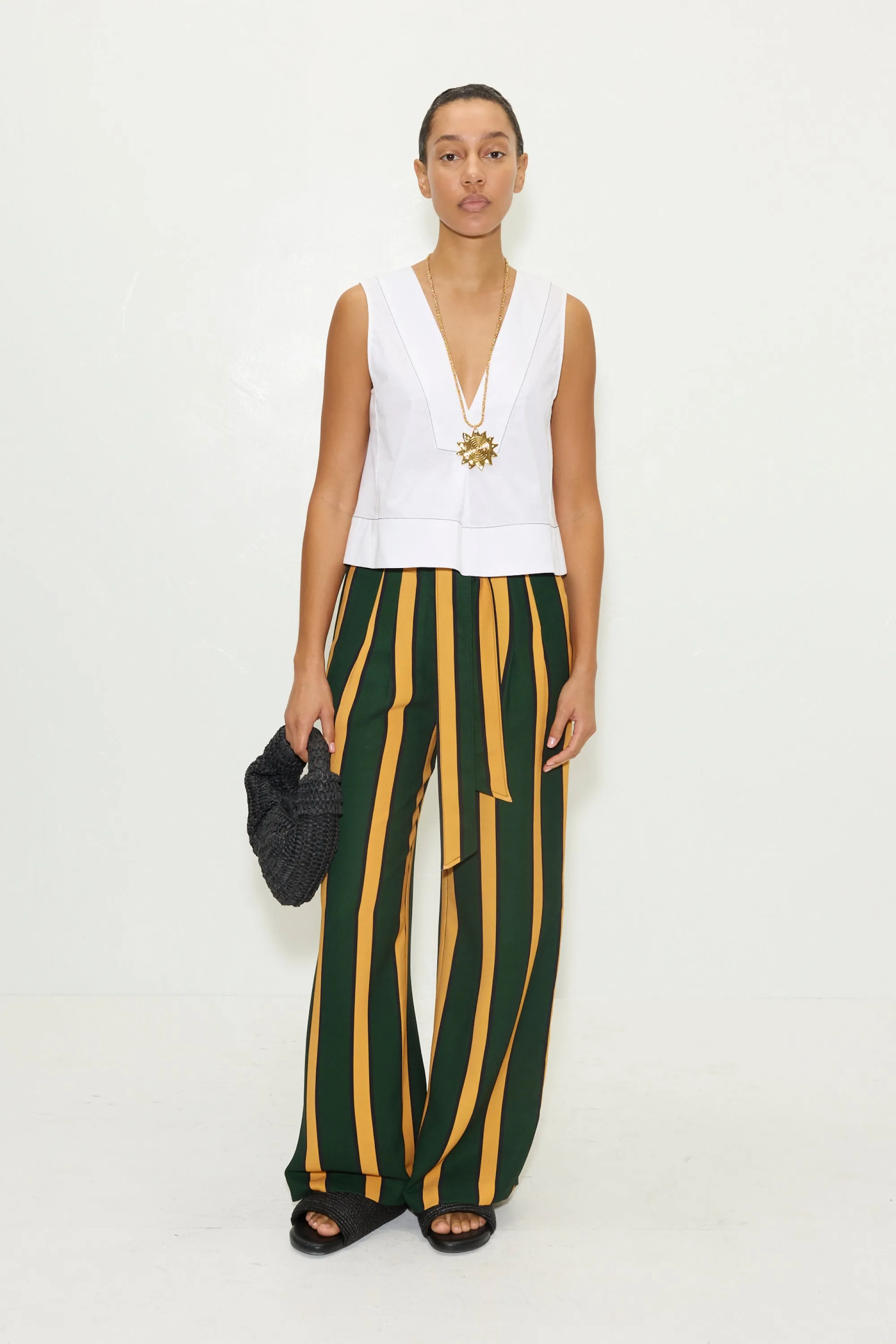 Alto Crepe Pant in Fern/Mustard Stripe sold by Simon Miller product image thumbnail 3