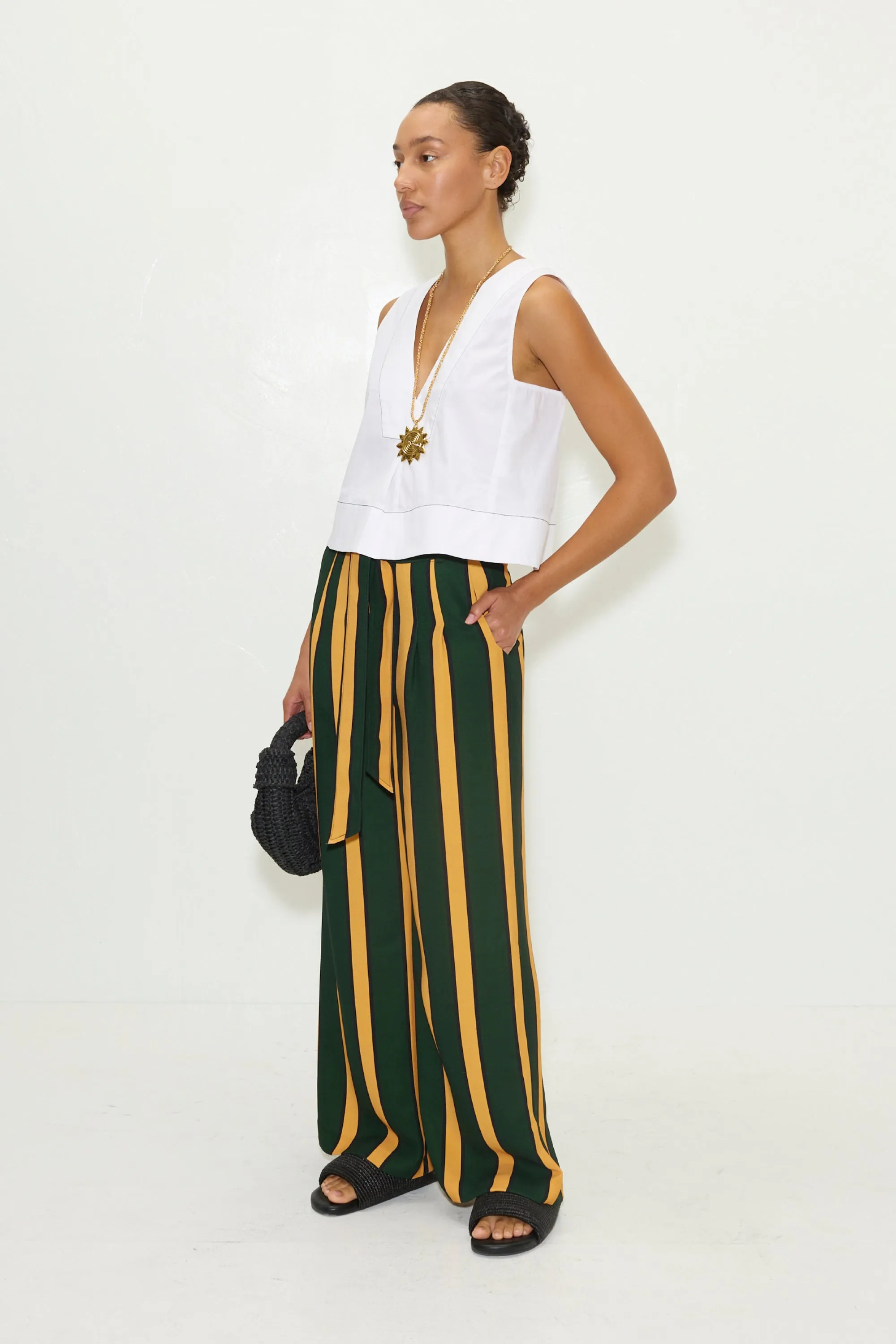 Alto Crepe Pant in Fern/Mustard Stripe sold by Simon Miller product image thumbnail 4