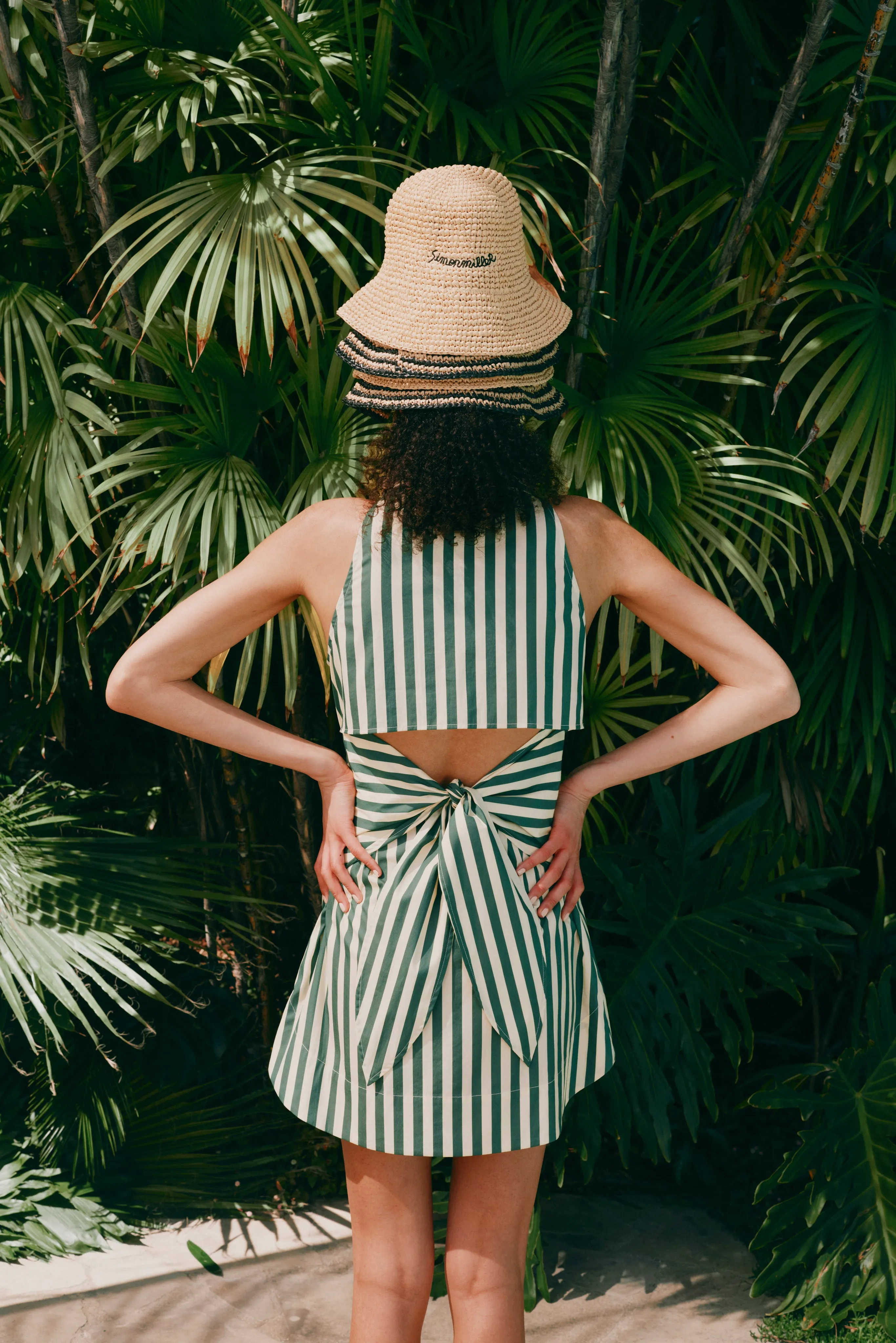 Loch Striped Sleeveless Mini Dress in Gummy Green/Ecru sold by Simon Miller