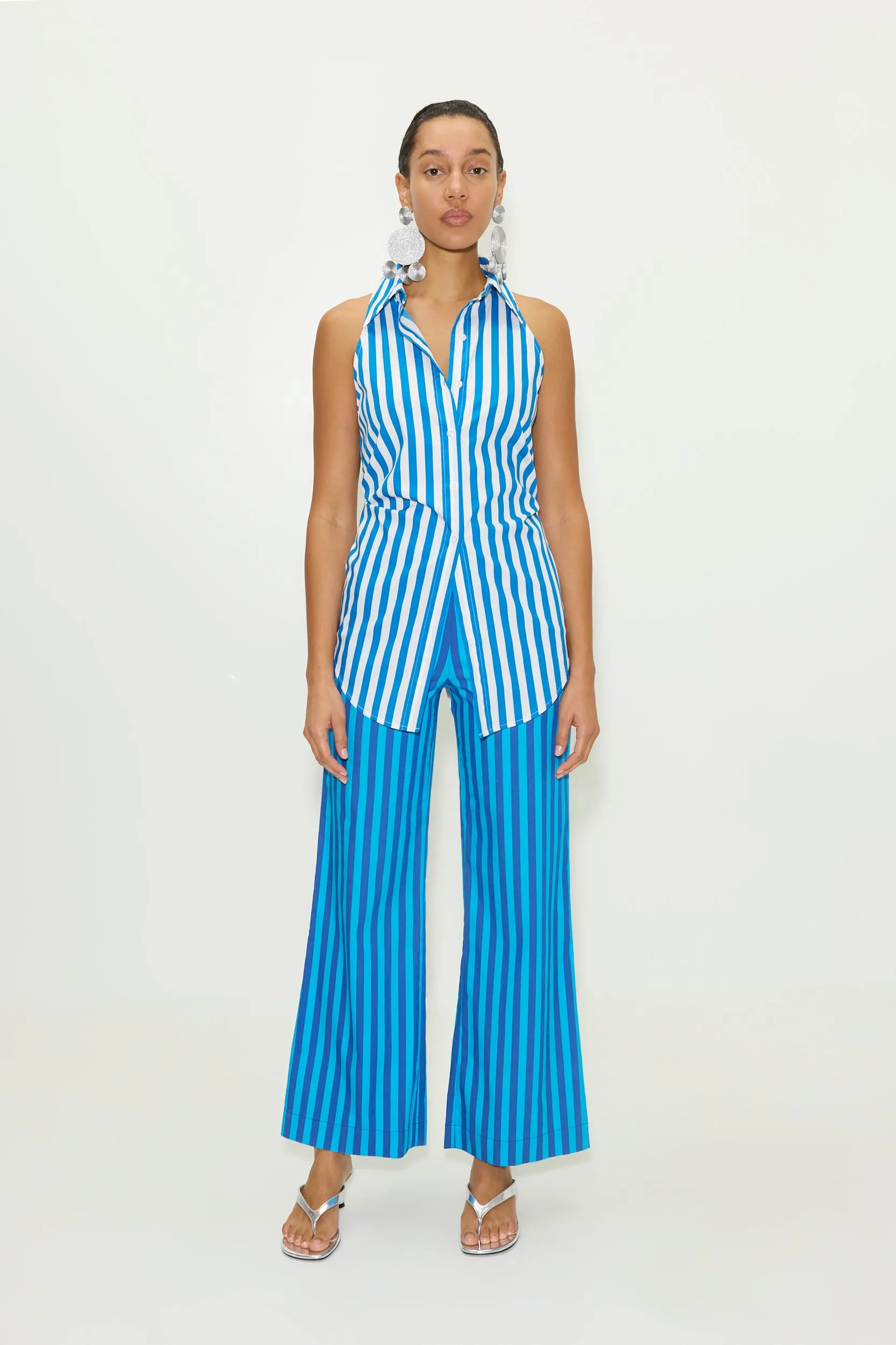 Loch Striped Sleeveless Poplin Button Up In Blue Stripe sold by Simon Miller product image thumbnail 5