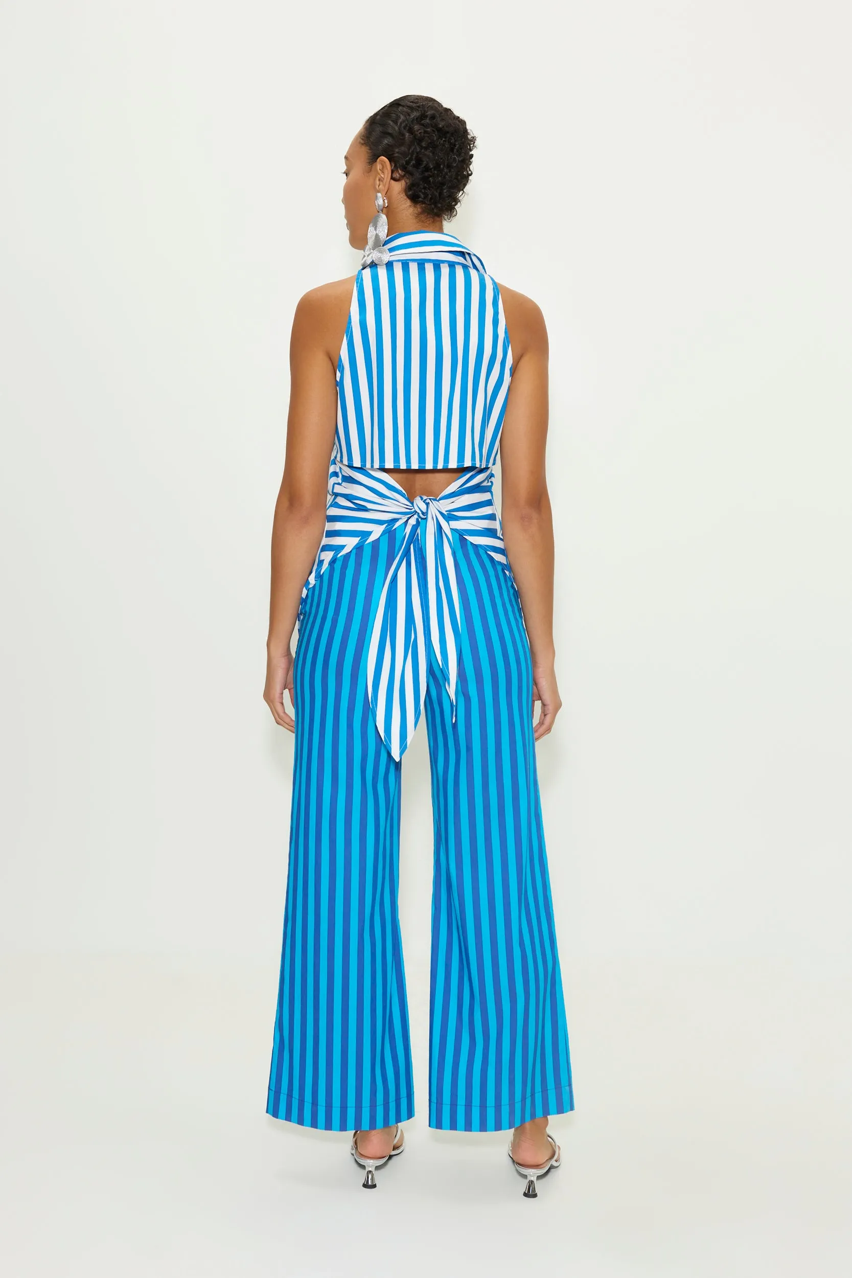 Pia Poplin Pant In Tonal Blue Stripe sold by Simon Miller product image thumbnail 4