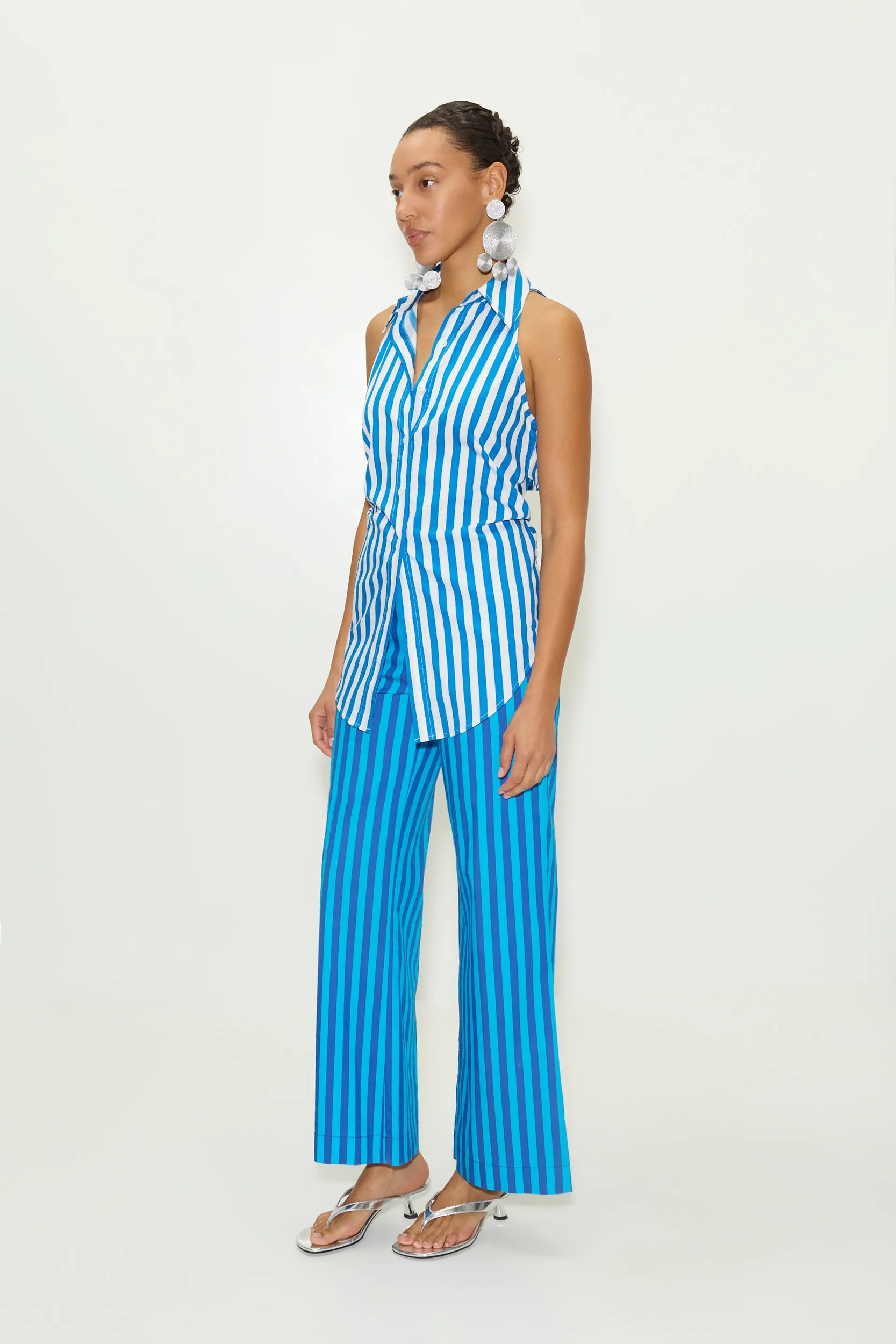 Pia Poplin Pant In Tonal Blue Stripe sold by Simon Miller product image thumbnail 5