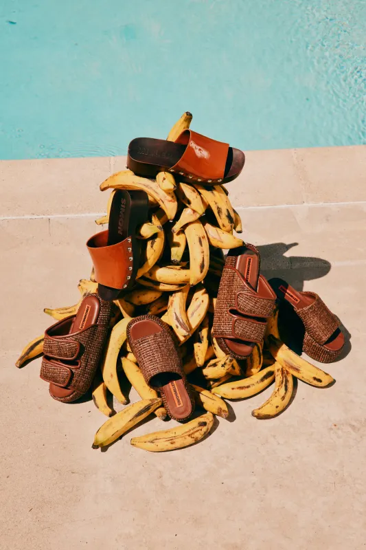 Raffia Cro Slide In Chocolate sold by Simon Miller