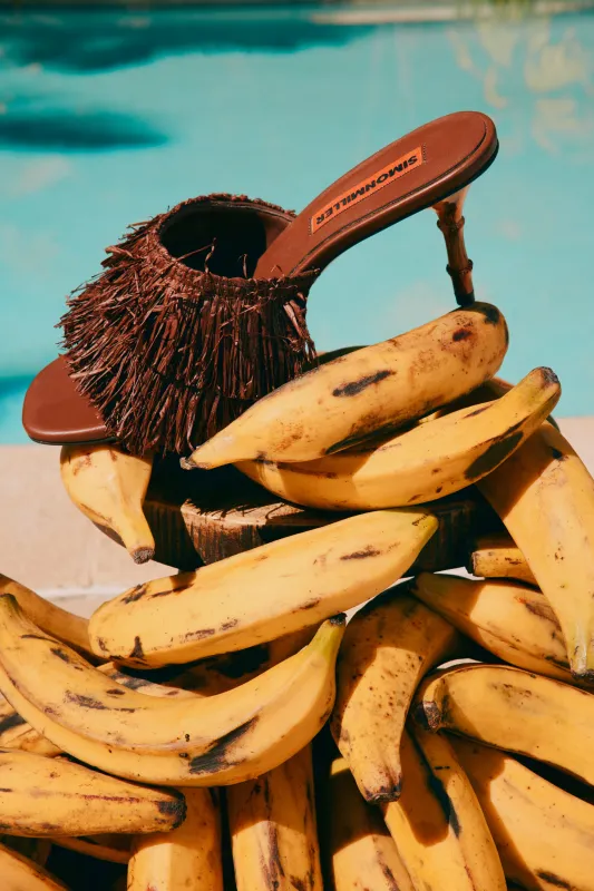 Fringe Playa Bamboo Heel In Chocolate sold by Simon Miller