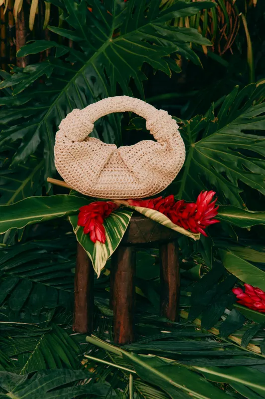 Raffia Lopsy Bag In Milk sold by Simon Miller