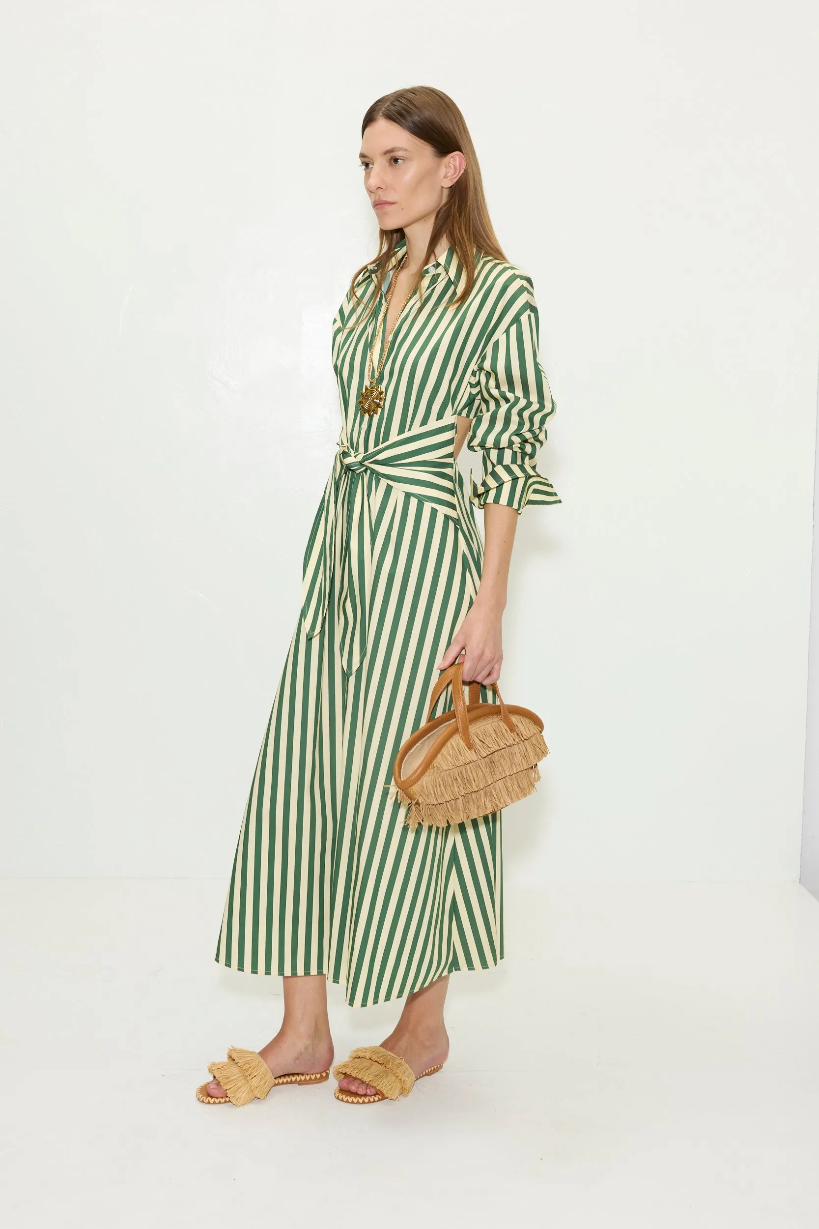 Loch Poplin Maxi Dress in Gummy Green/Ecru Stripe sold by Simon Miller product image thumbnail 3