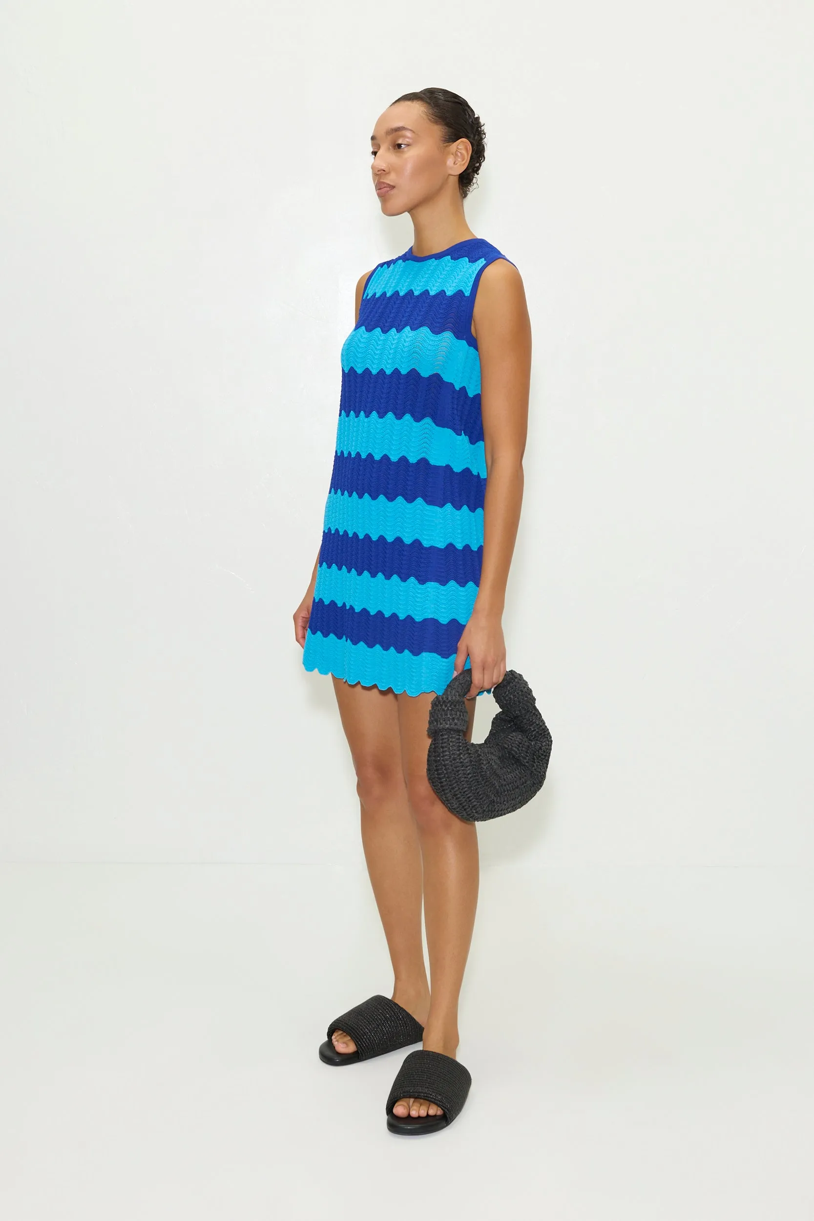 Moji Knit Mini Dress in Blue Tontal Wave Stripe sold by Simon Miller product image thumbnail 2
