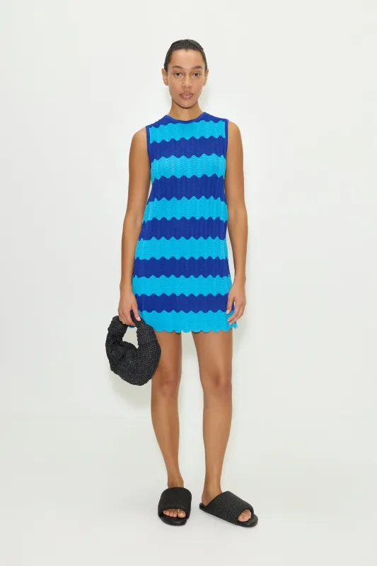 Moji Knit Mini Dress in Blue Tontal Wave Stripe sold by Simon Miller