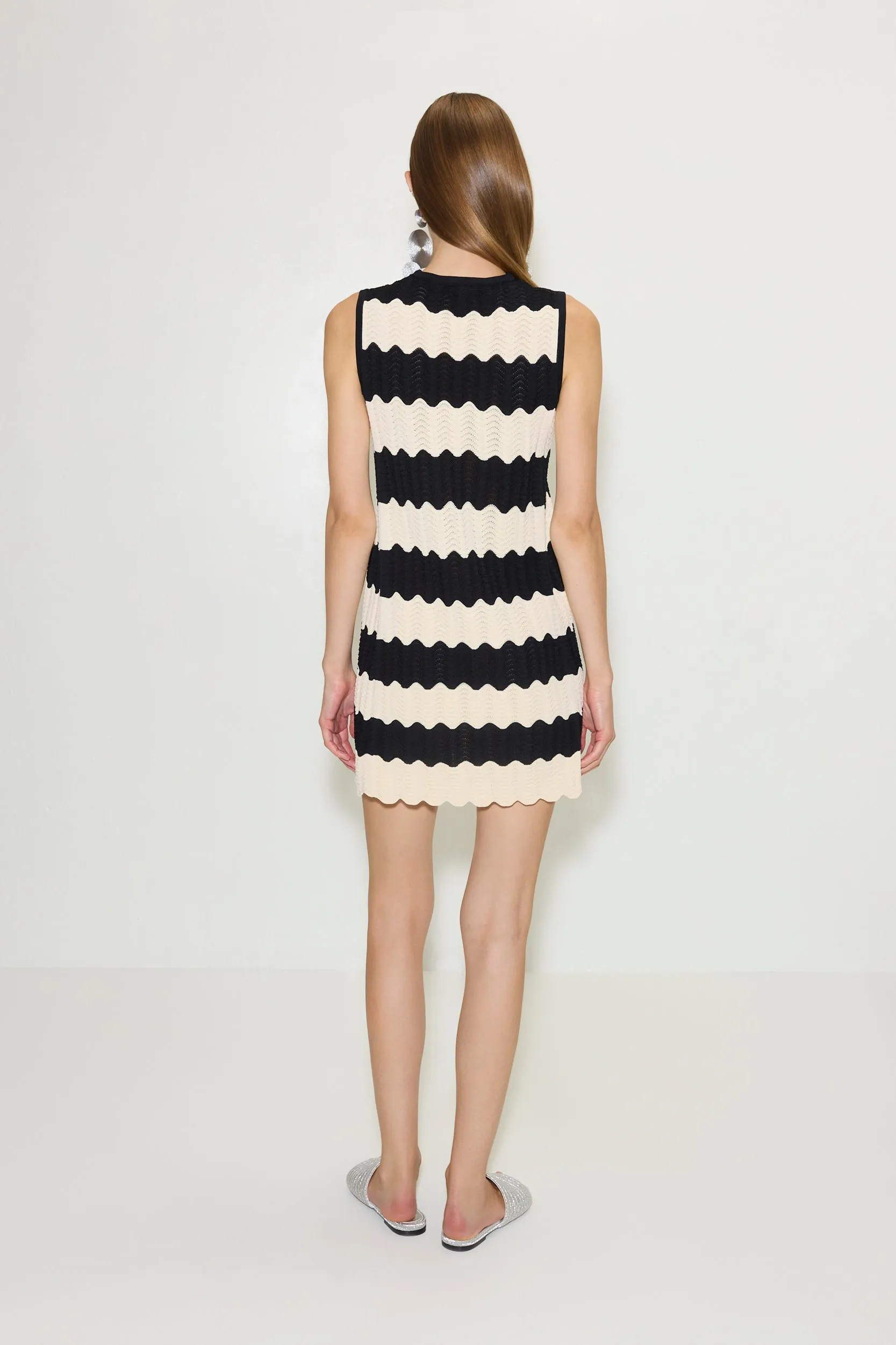 Moji Knit Mini Dress in Black/Macadamia Wave Stripe sold by Simon Miller product image thumbnail 3