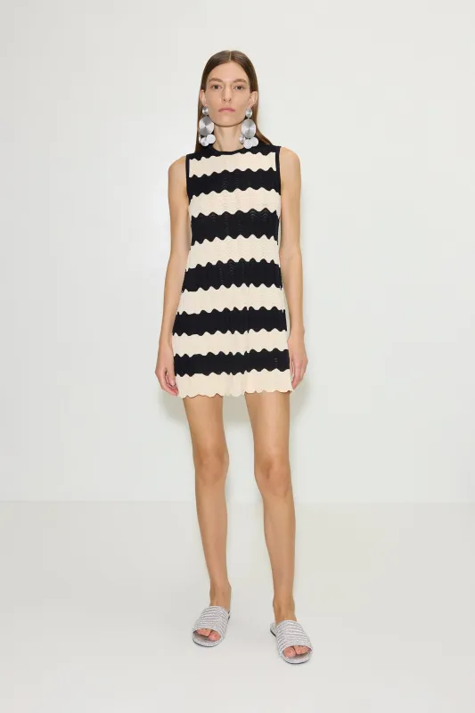 Moji Knit Mini Dress in Black/Macadamia Wave Stripe sold by Simon Miller