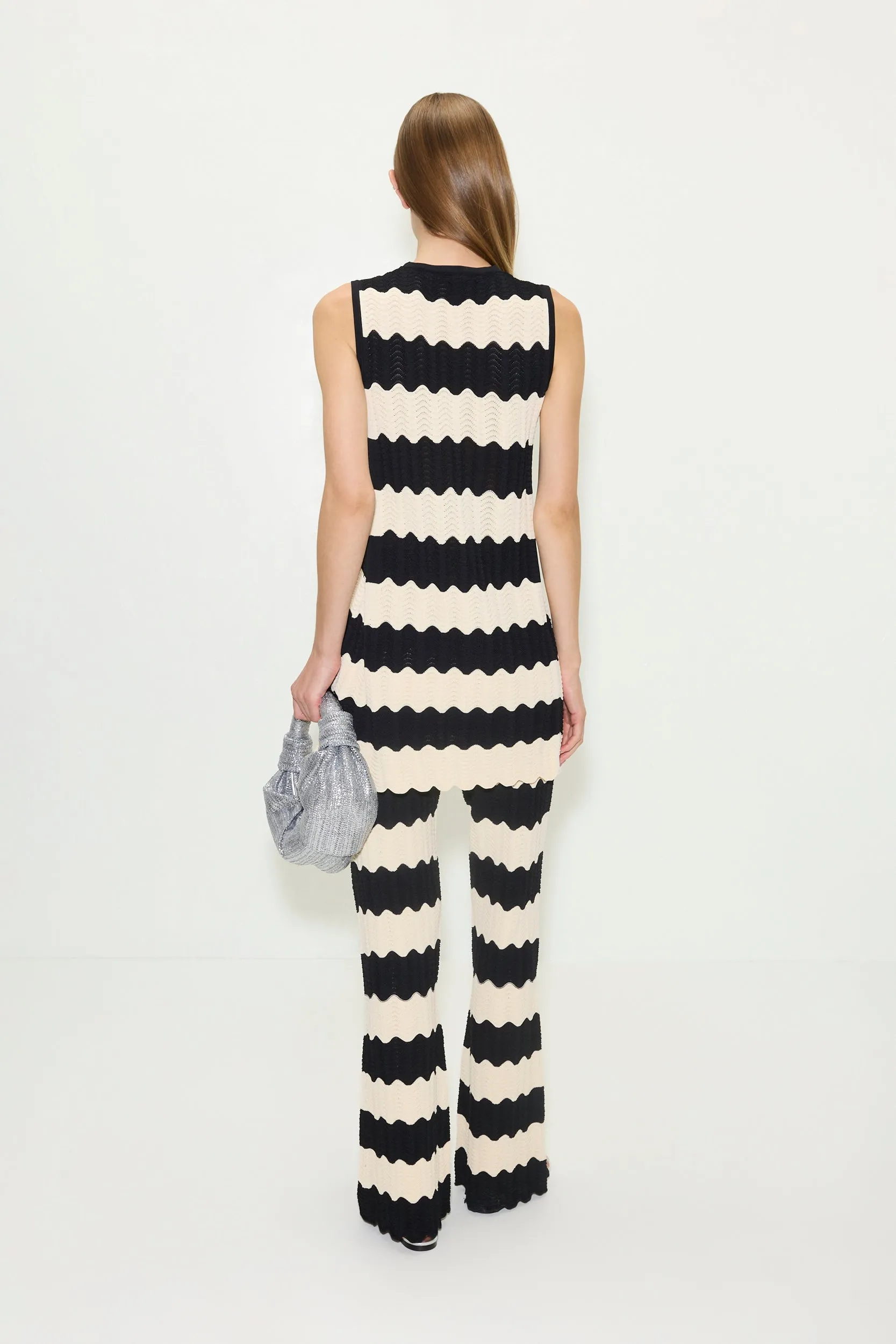 Moji Knit Pant in Black/Macadamia Wave Stripe sold by Simon Miller product image thumbnail 4
