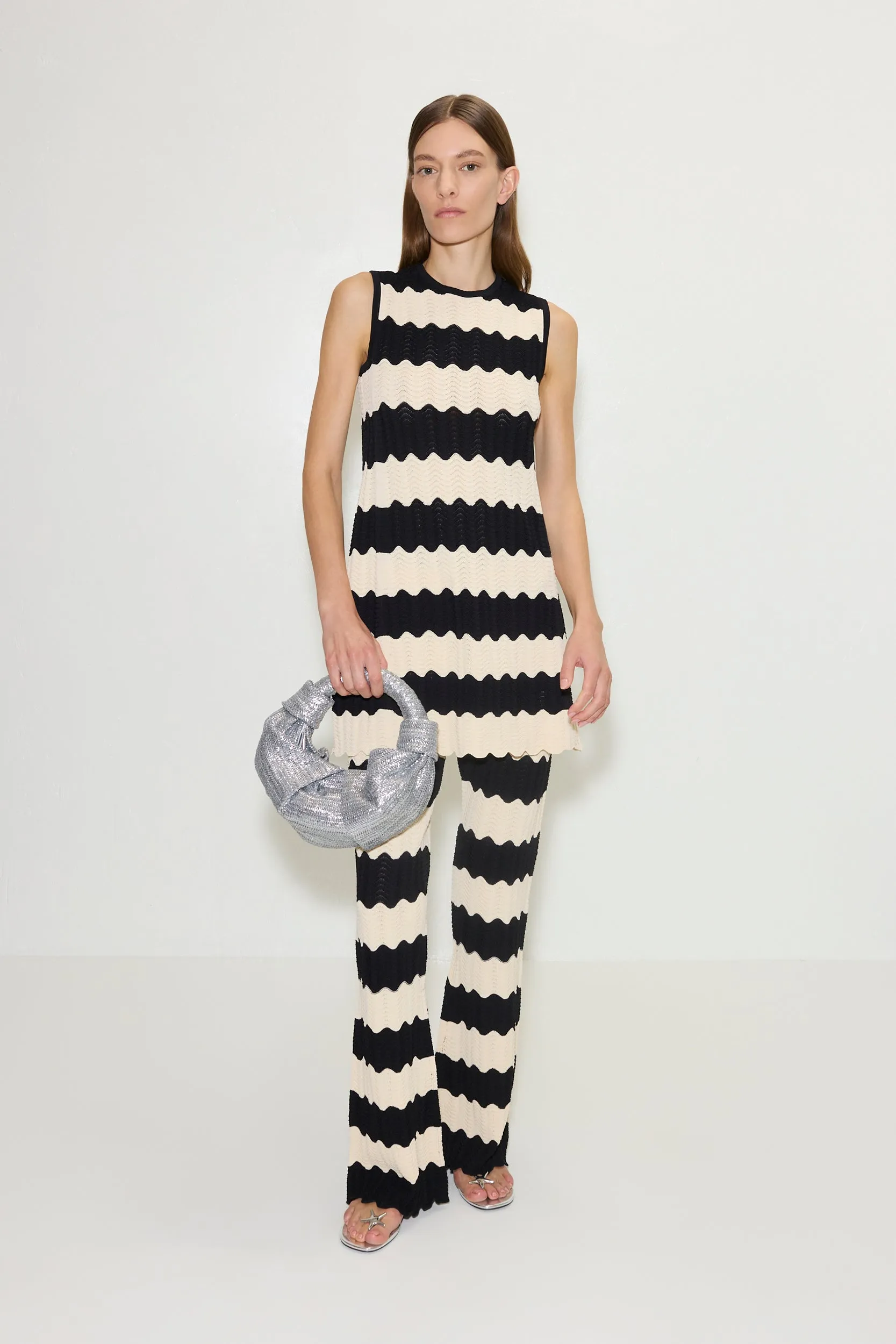 Moji Knit Pant in Black/Macadamia Wave Stripe sold by Simon Miller product image thumbnail 2