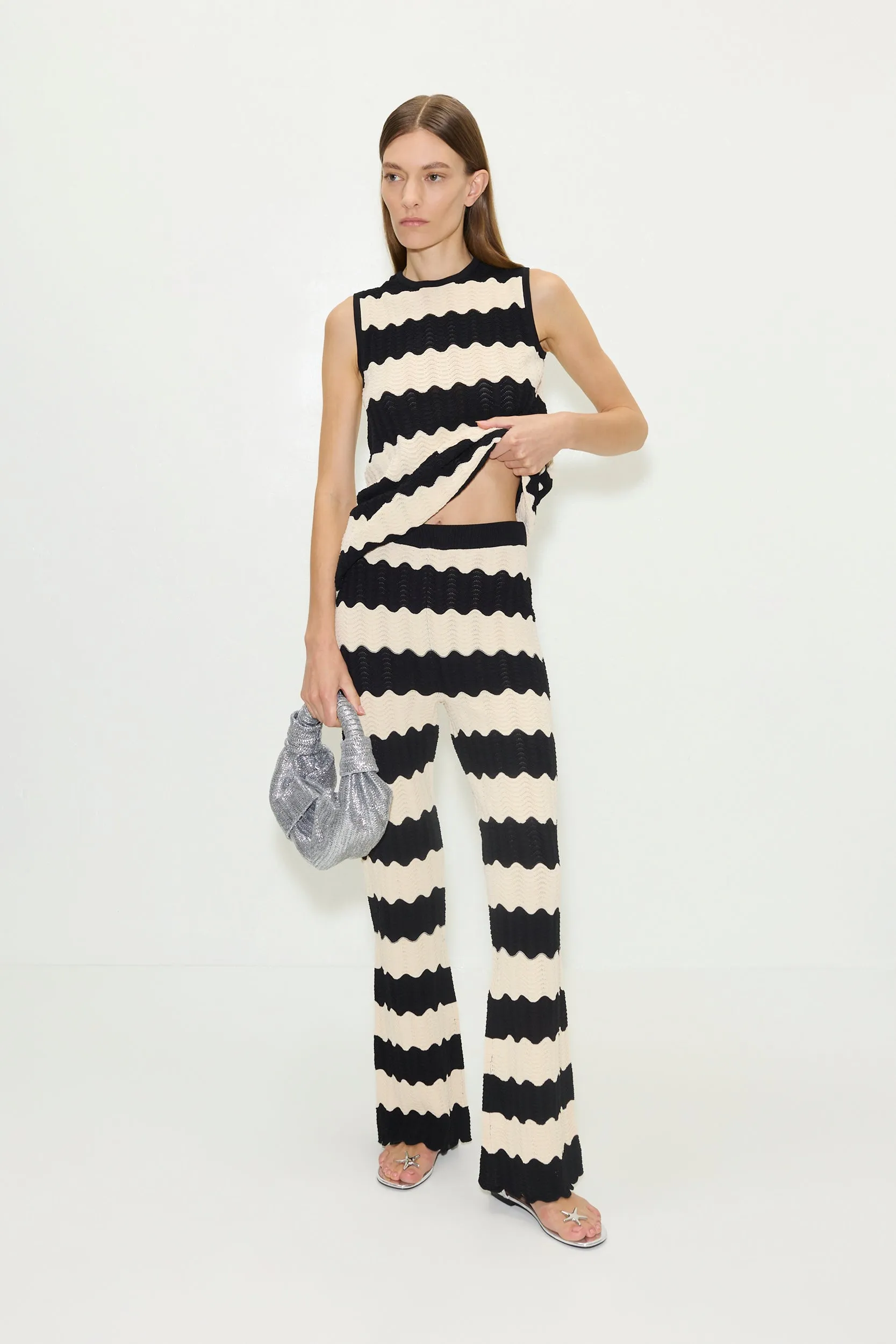 Moji Knit Pant in Black/Macadamia Wave Stripe sold by Simon Miller product image thumbnail 5