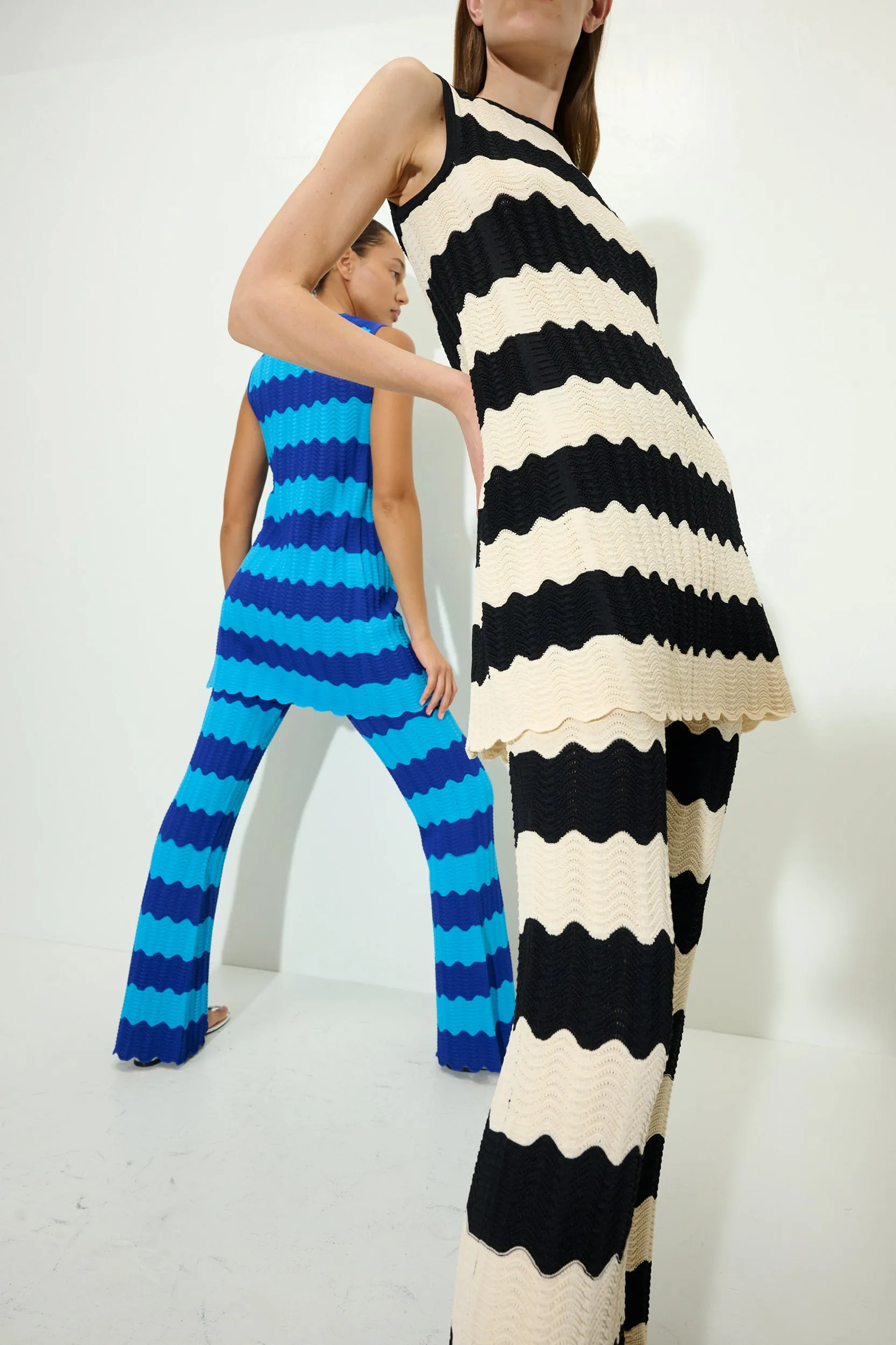 Moji Knit Pant in Black/Macadamia Wave Stripe sold by Simon Miller