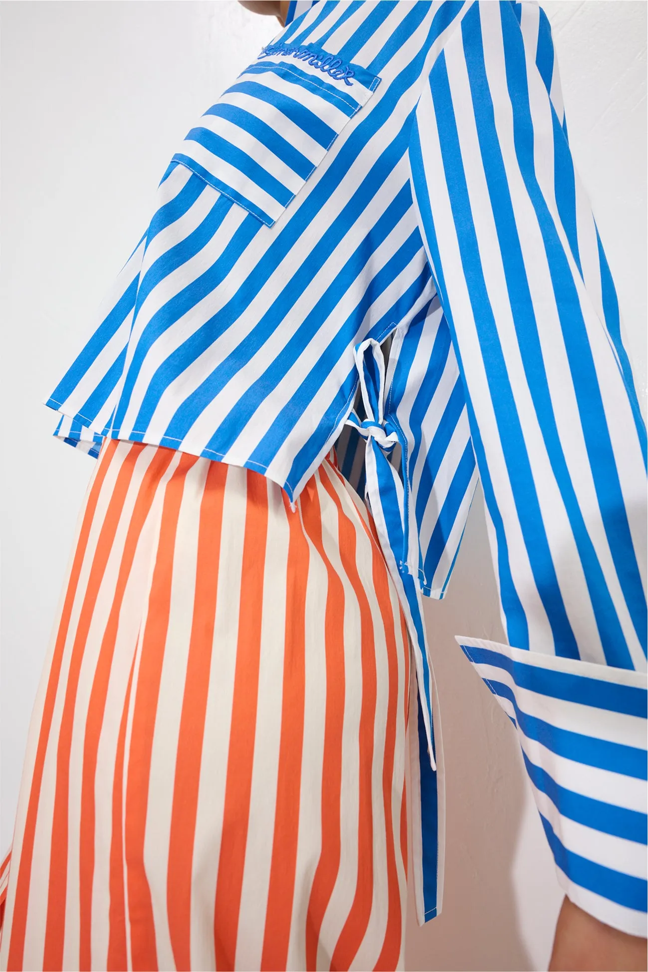 Ayre Cropped Poplin Top in Blue Stripe sold by Simon Miller