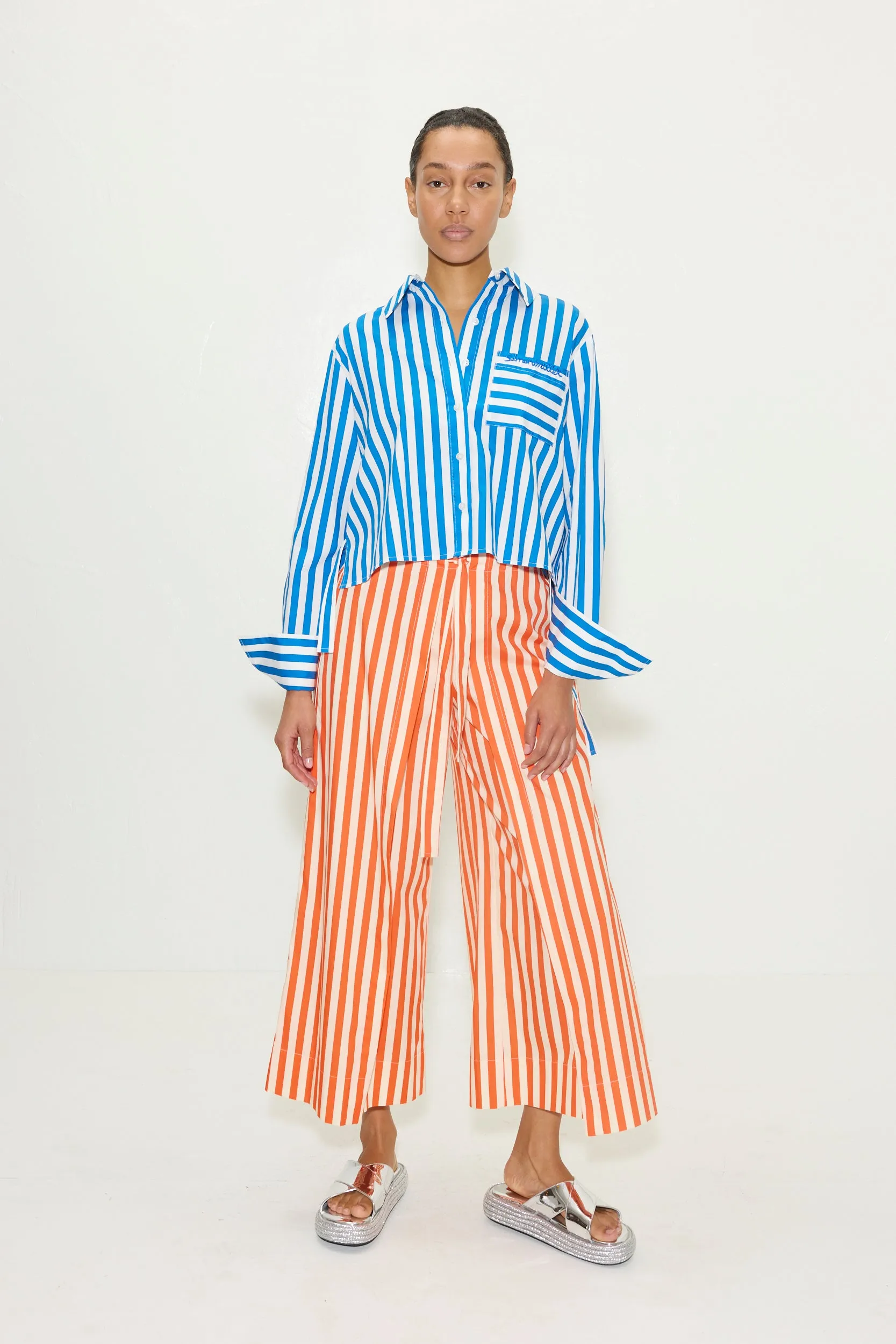 Ayre Cropped Poplin Top in Blue Stripe sold by Simon Miller product image thumbnail 2