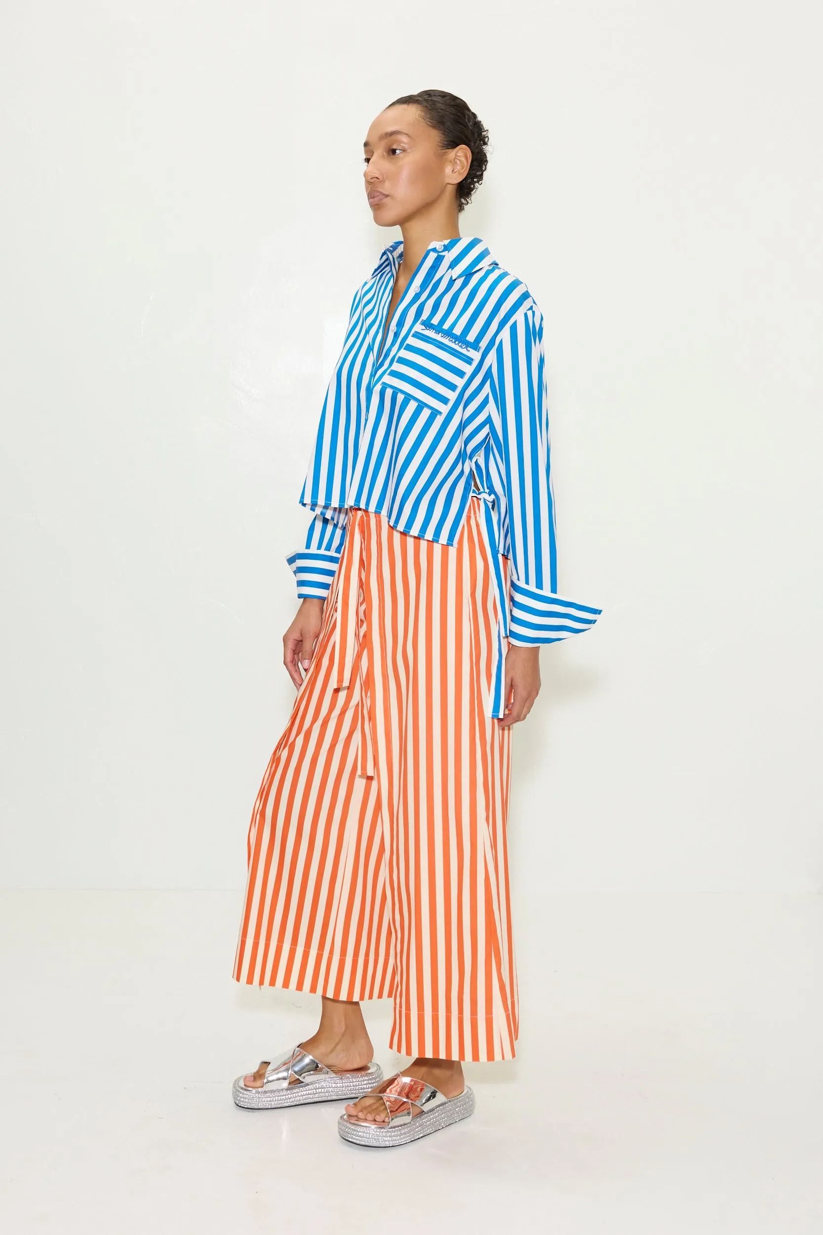 Ayre Cropped Poplin Top in Blue Stripe sold by Simon Miller product image thumbnail 4
