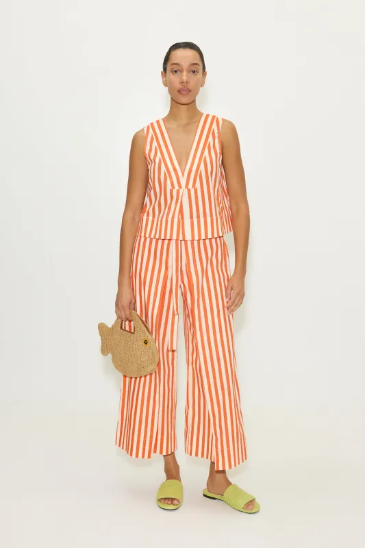 Arro Sleeveless Poplin Top in Coral Cabana Stripe sold by Simon Miller