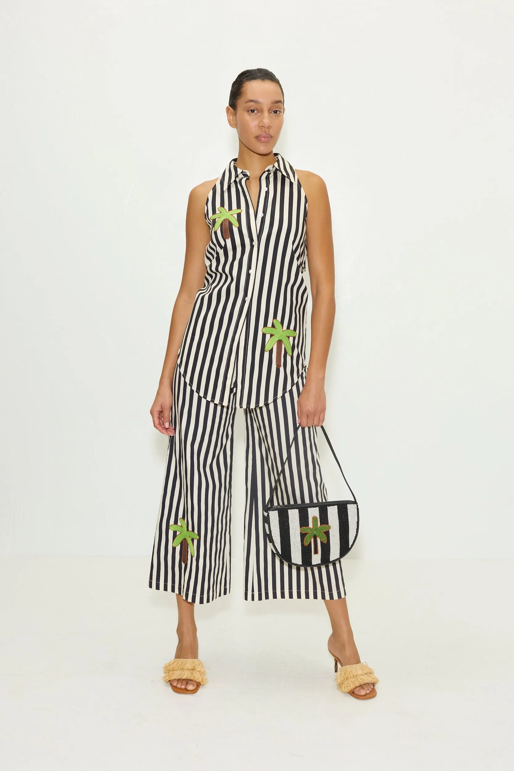 Ari Poplin Pant in Black/White Stripe sold by Simon Miller