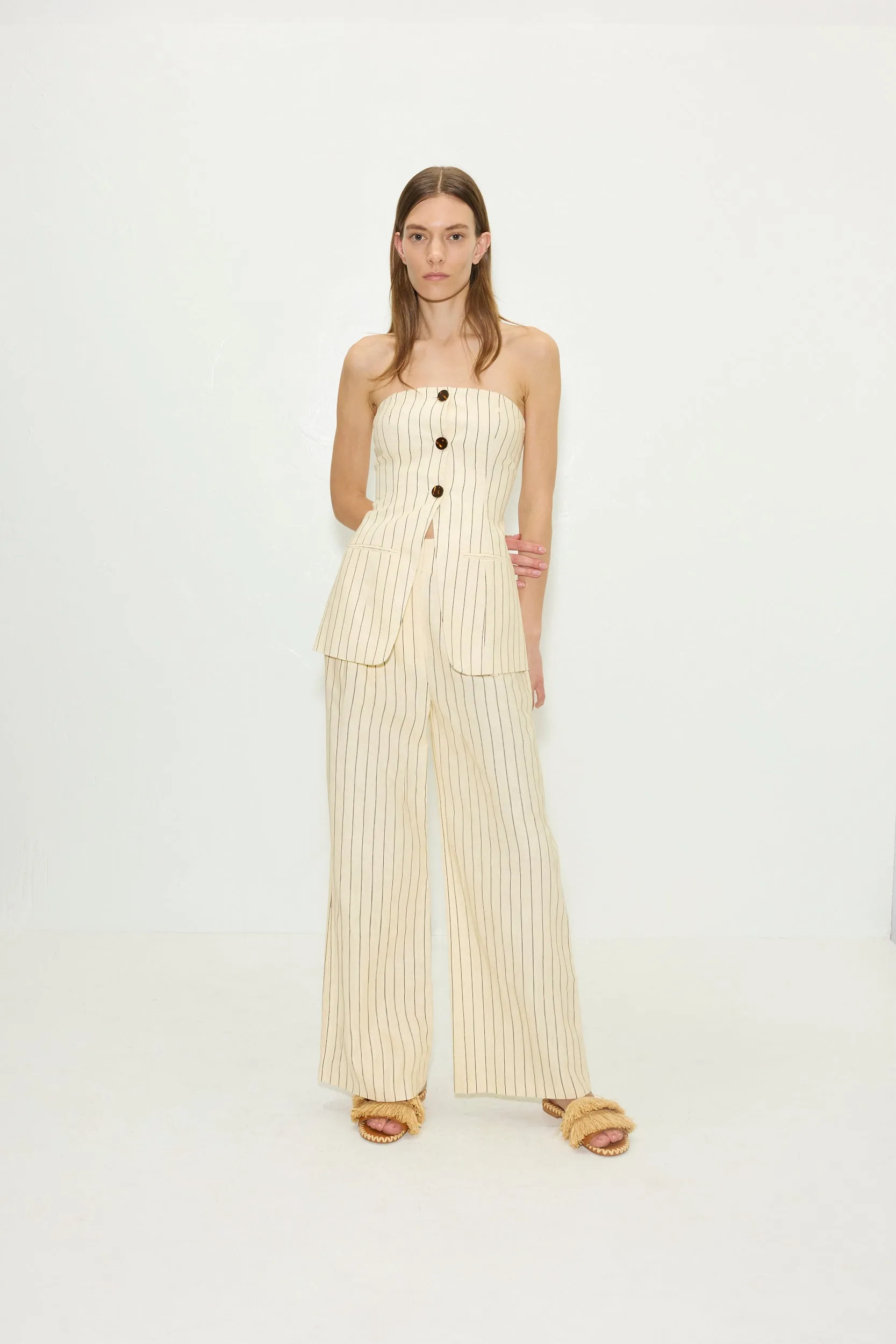 Mori Strapless Linen Top in Cream Pinstripe sold by Simon Miller product image thumbnail 3