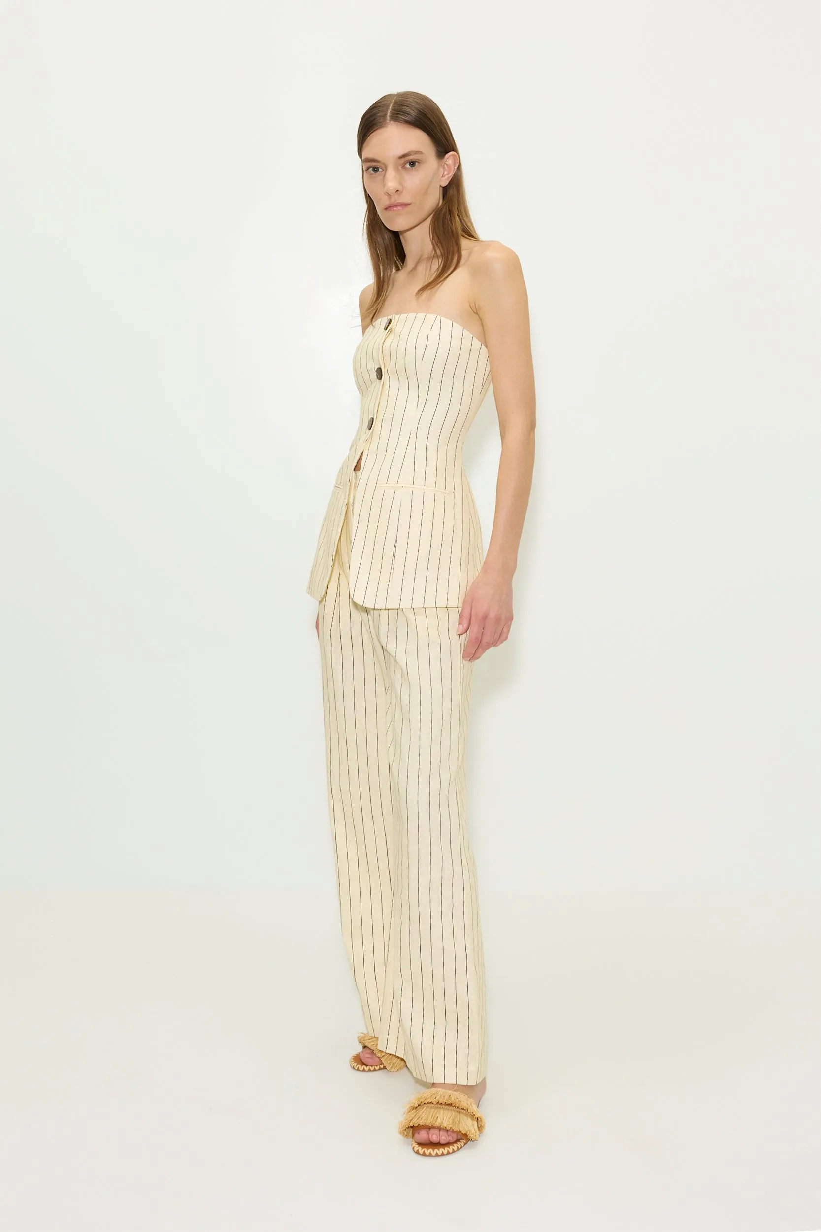Mori Strapless Linen Top in Cream Pinstripe sold by Simon Miller product image thumbnail 5