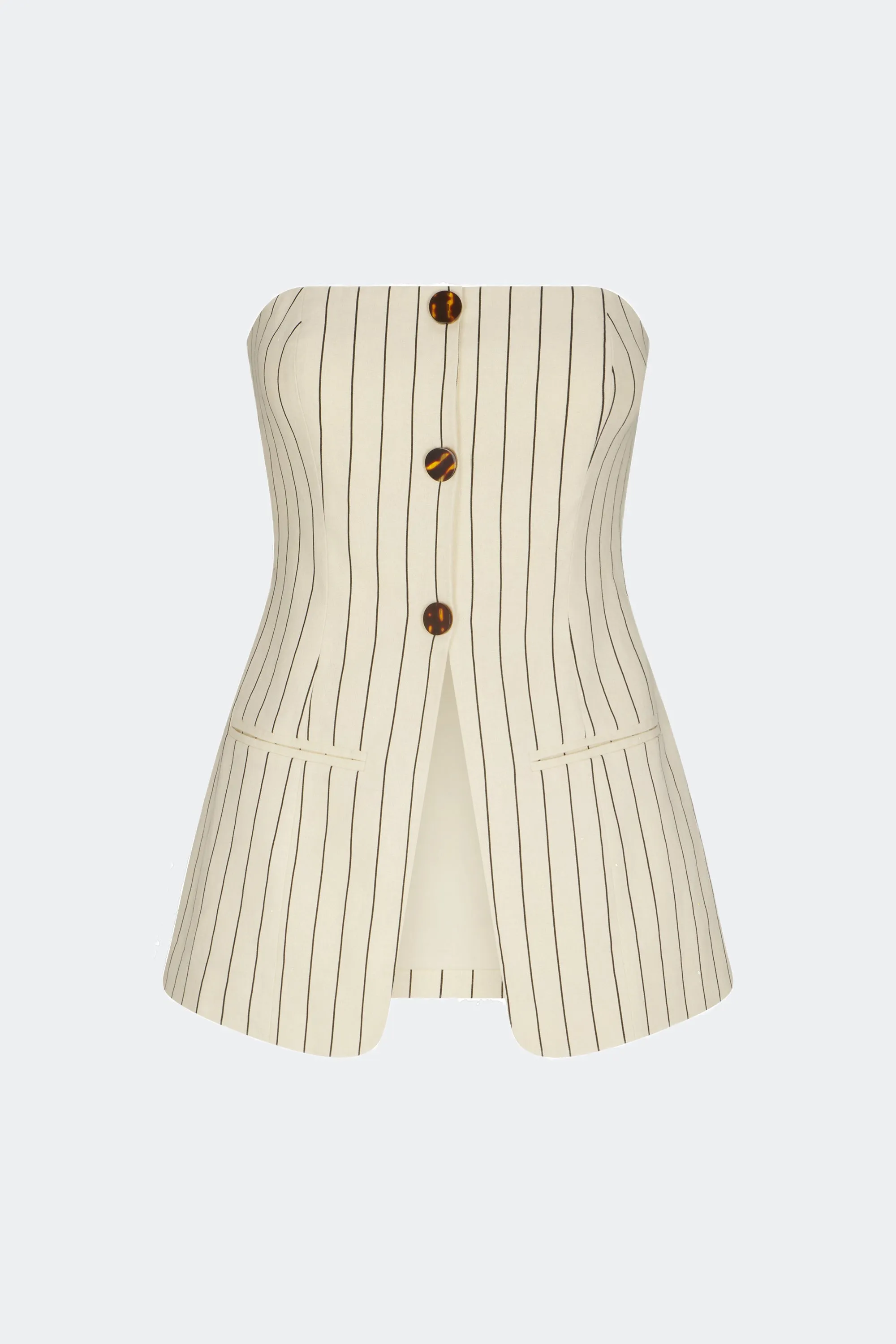 Mori Strapless Linen Top in Cream Pinstripe sold by Simon Miller