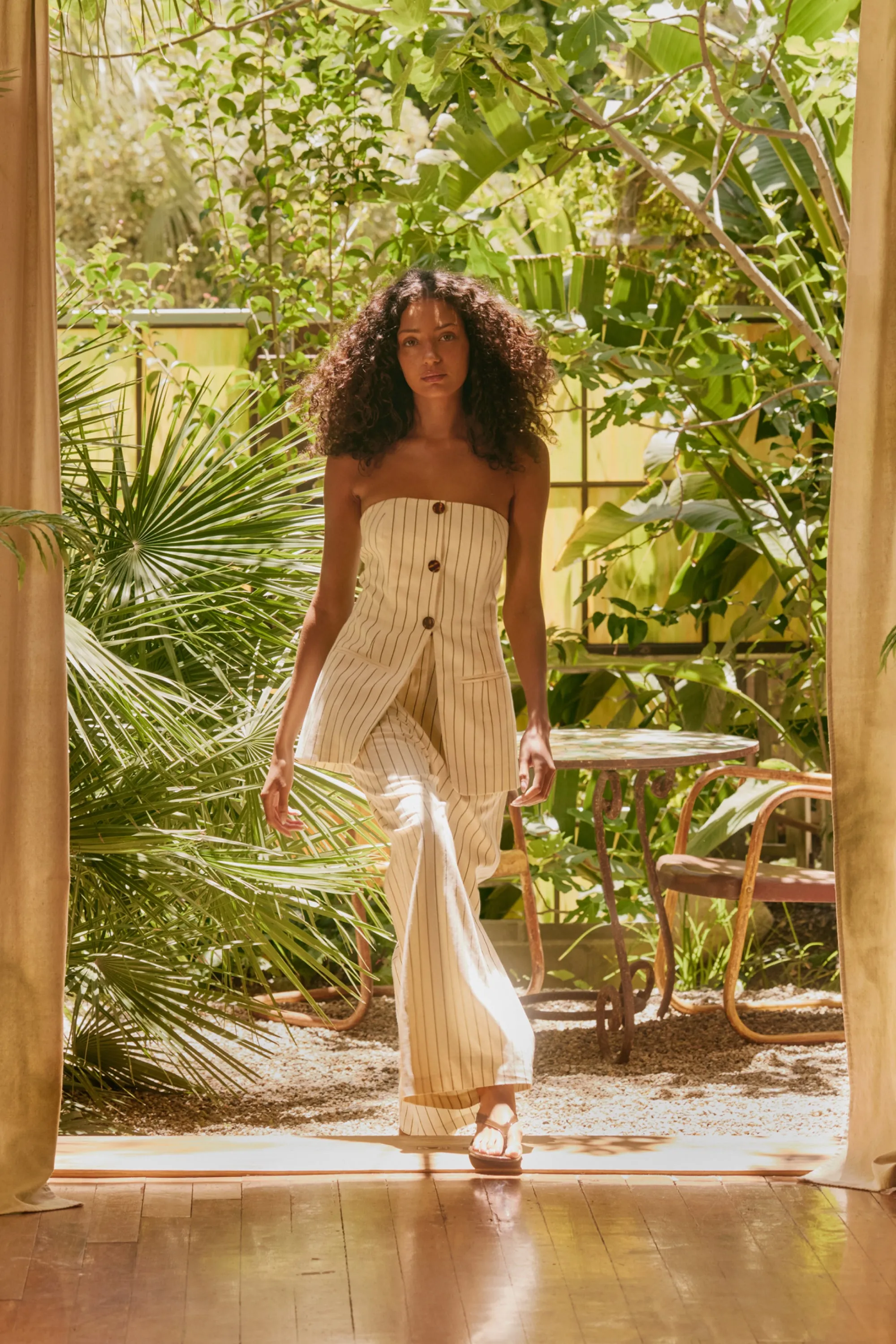 Mori Strapless Linen Top in Cream Pinstripe sold by Simon Miller product image thumbnail 2