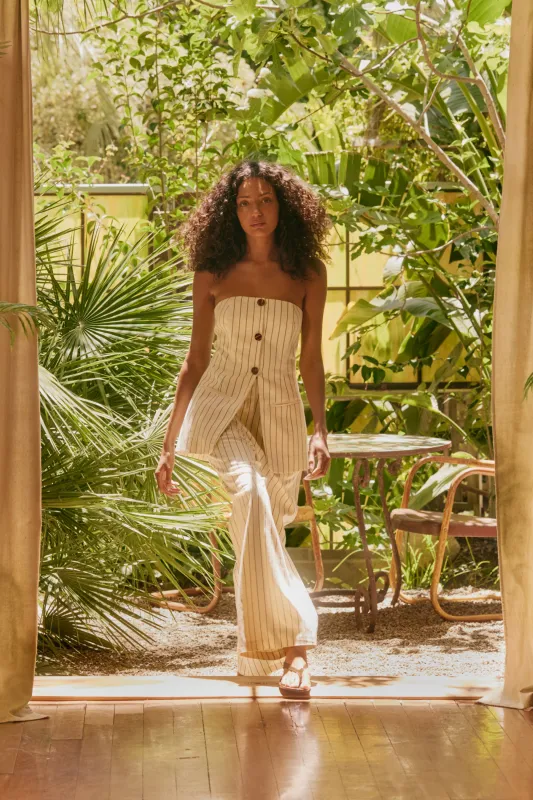 Bloo Linen Pant in Cream Pinstripe sold by Simon Miller