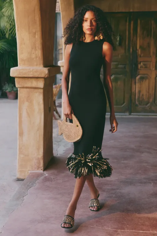 Boa Raffia Midi Dress in Black made by Simon Miller