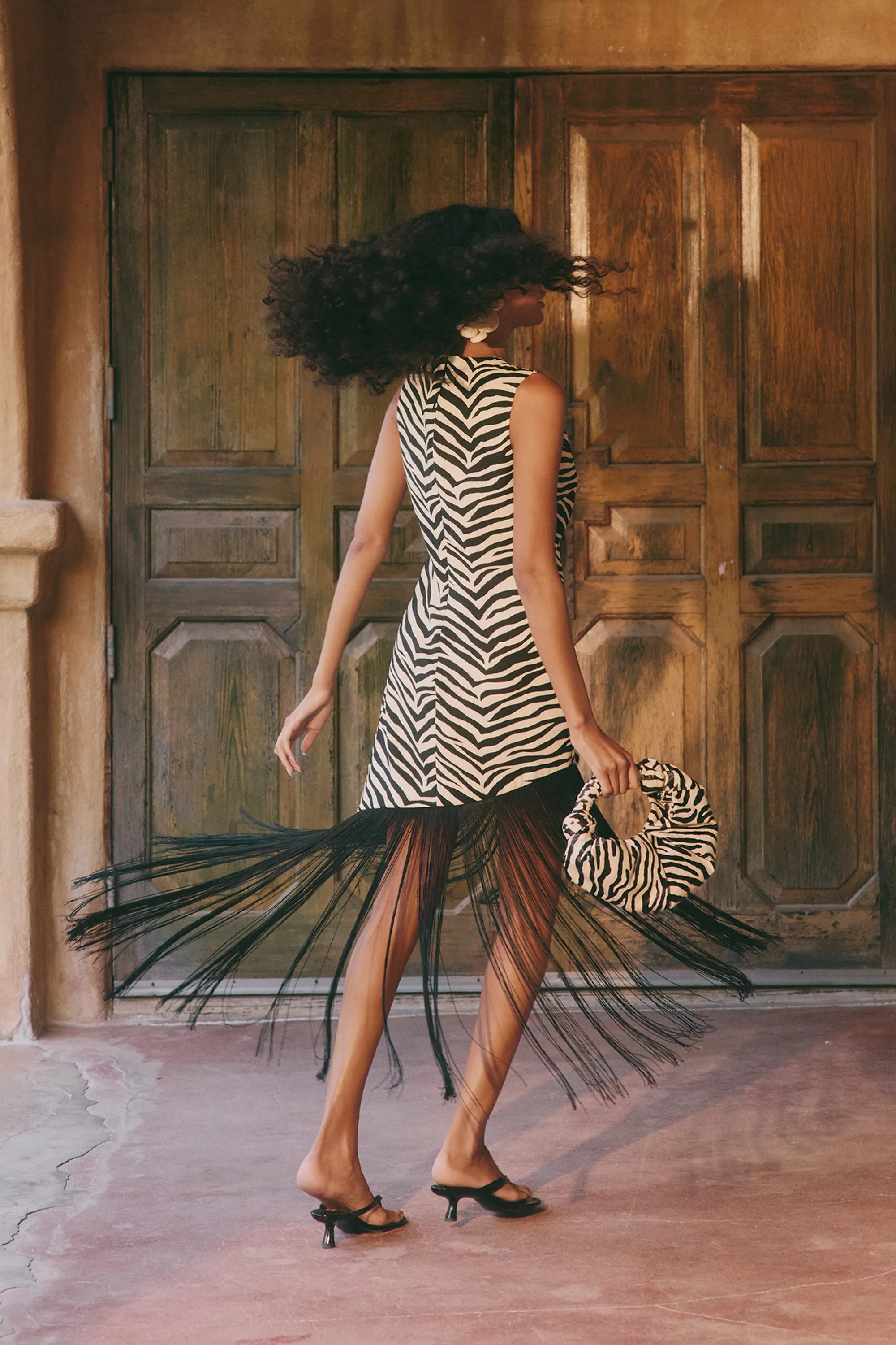 Casablanca Fringe Dress in Zebra Print sold by Simon Miller product image thumbnail 3