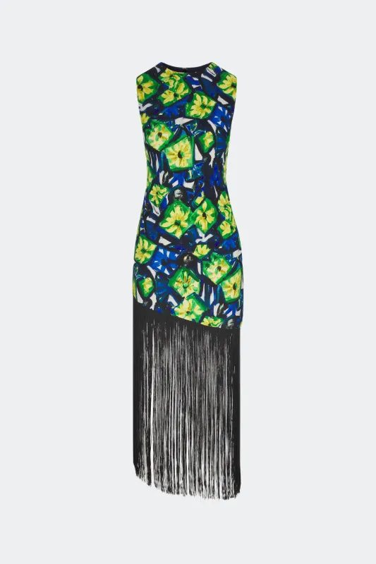 Casablanca Fringe Dress in Small Abstract Floral sold by Simon Miller