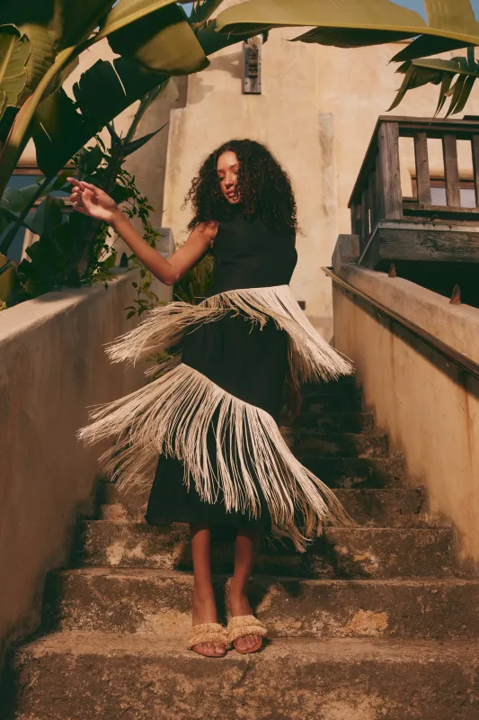 Copacabana Fringe Dress in Black sold by Simon Miller