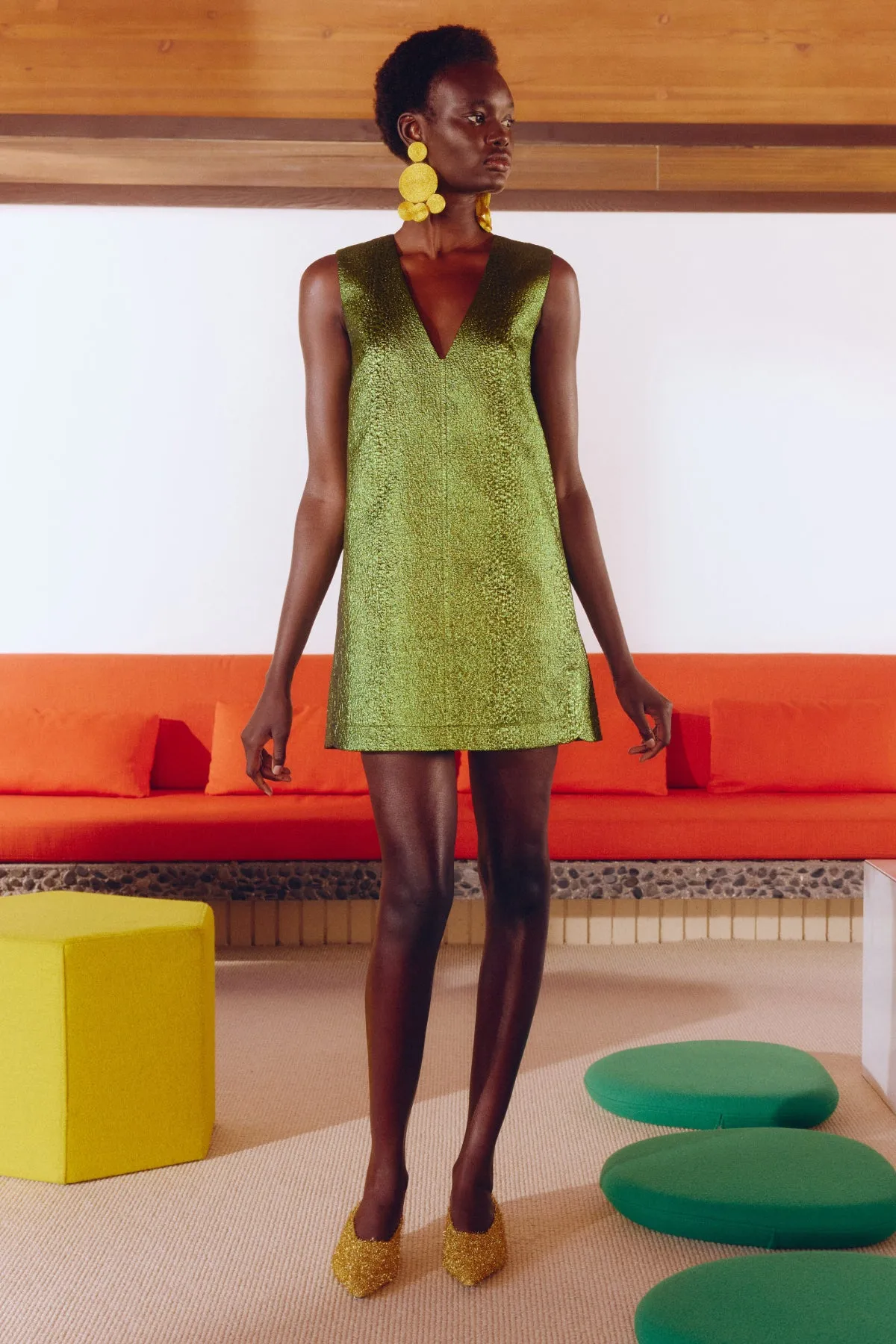 Fountain Metallic Mini Dress In Matcha sold by Simon Miller