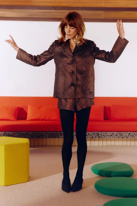 Fleur Metallic Shorts In Bronze sold by Simon Miller