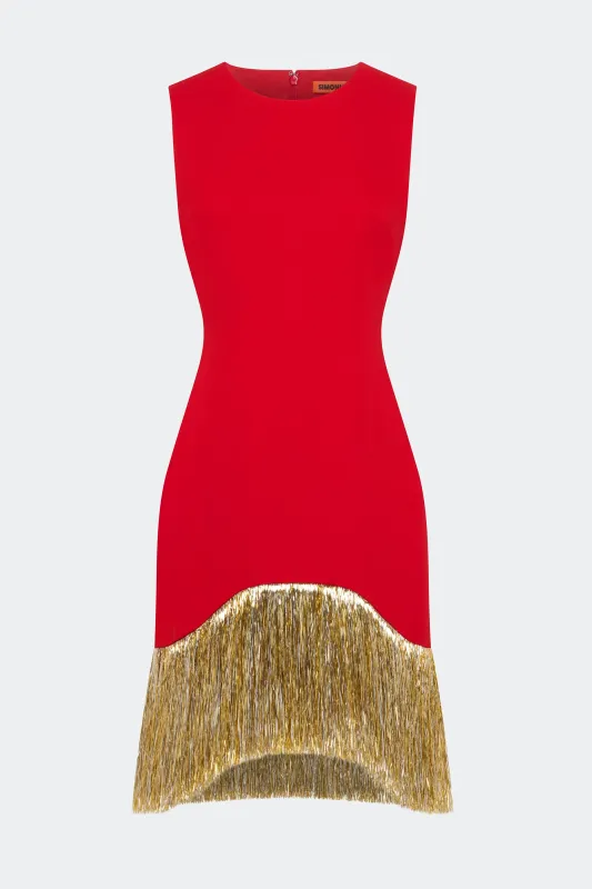 Bowie Fringe Mini Dress In Lucky Red sold by Simon Miller