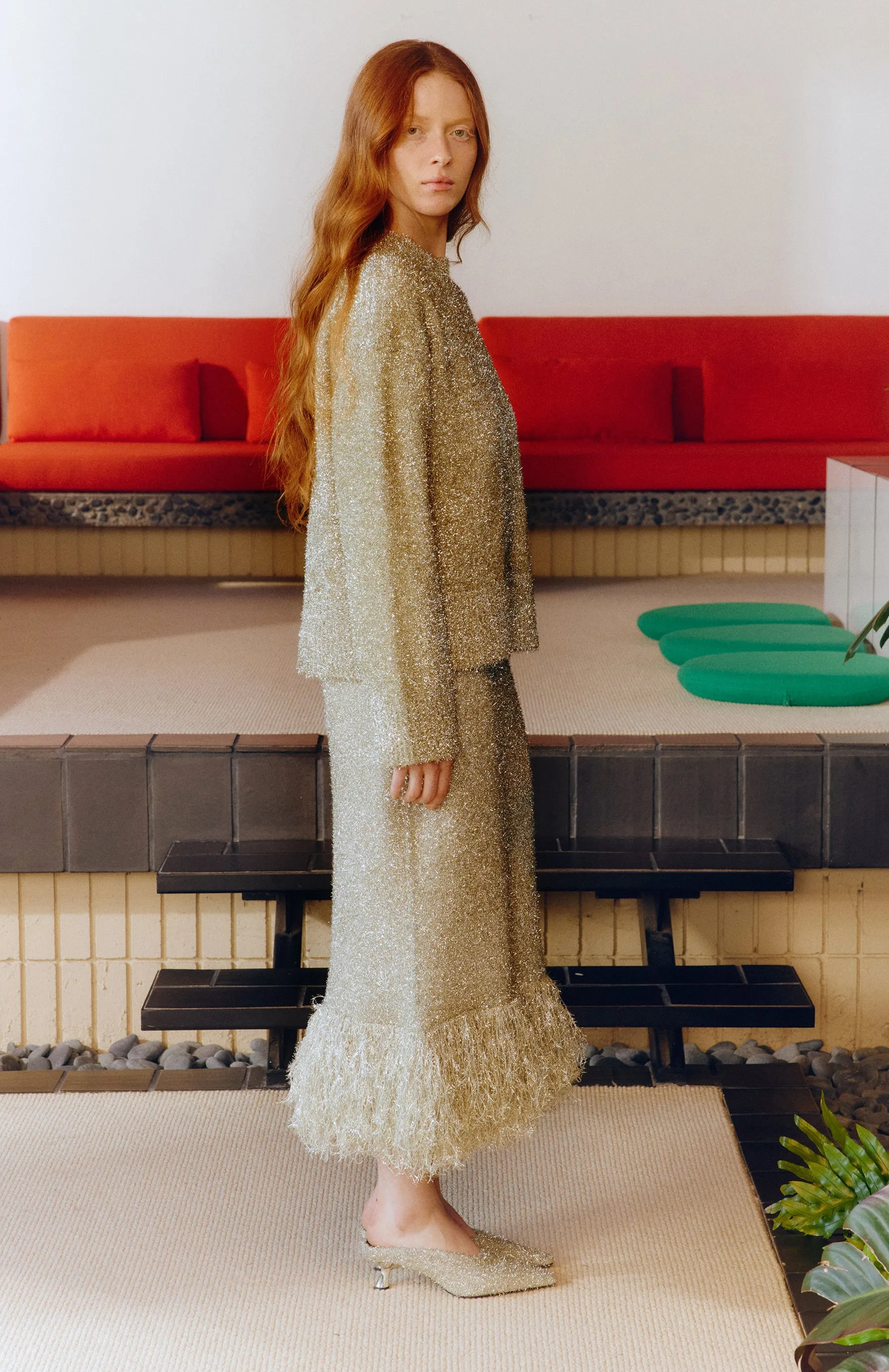 Brink Tinsel Knit Skirt In Satellite Silver sold by Simon Miller