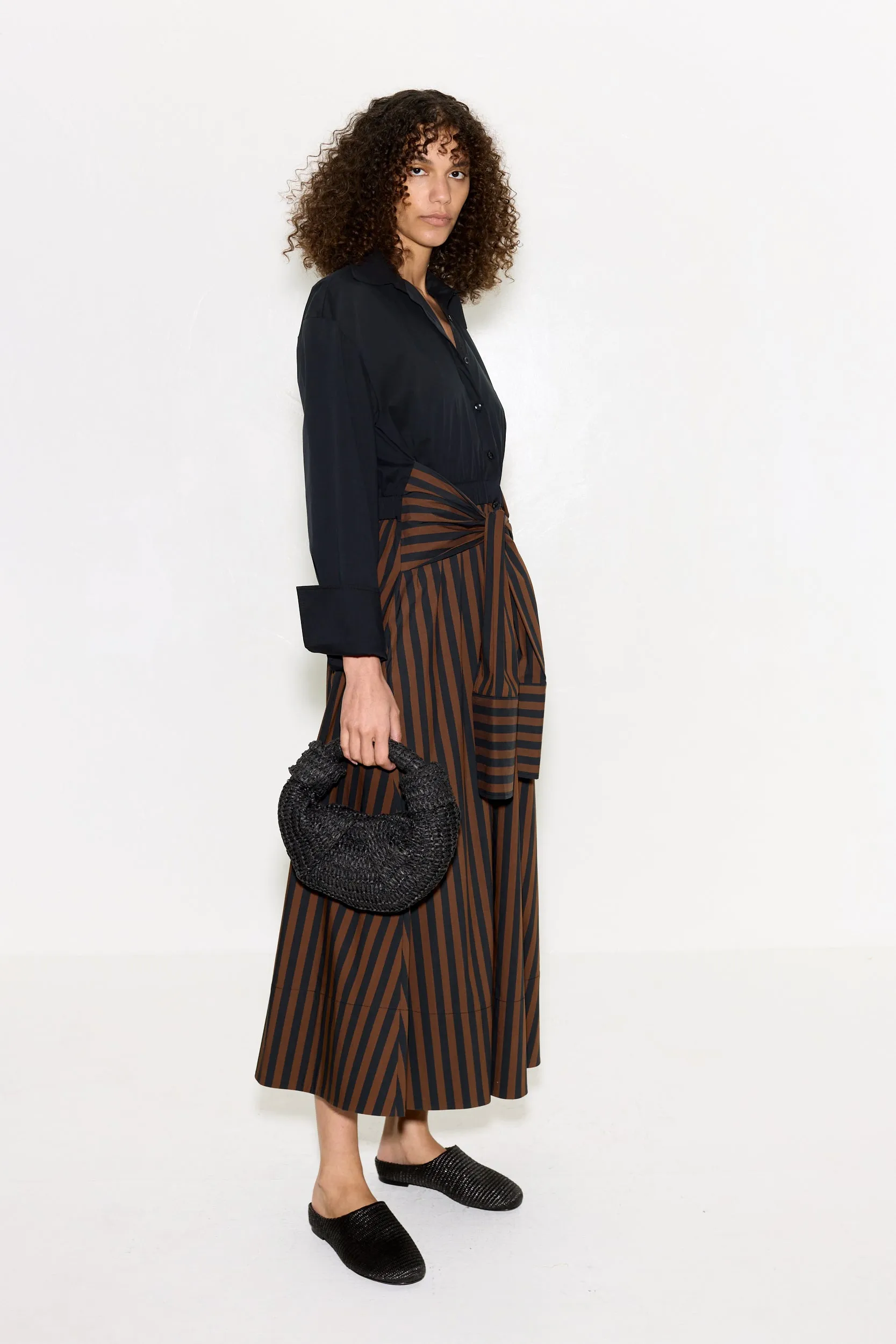 Inna Poplin Maxi Dress In Black/Choco Brown Stripe sold by Simon Miller product image thumbnail 4